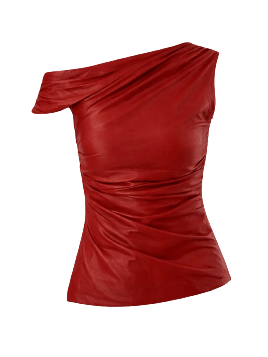 Lamarque Leather Draped One-Shoulder Top