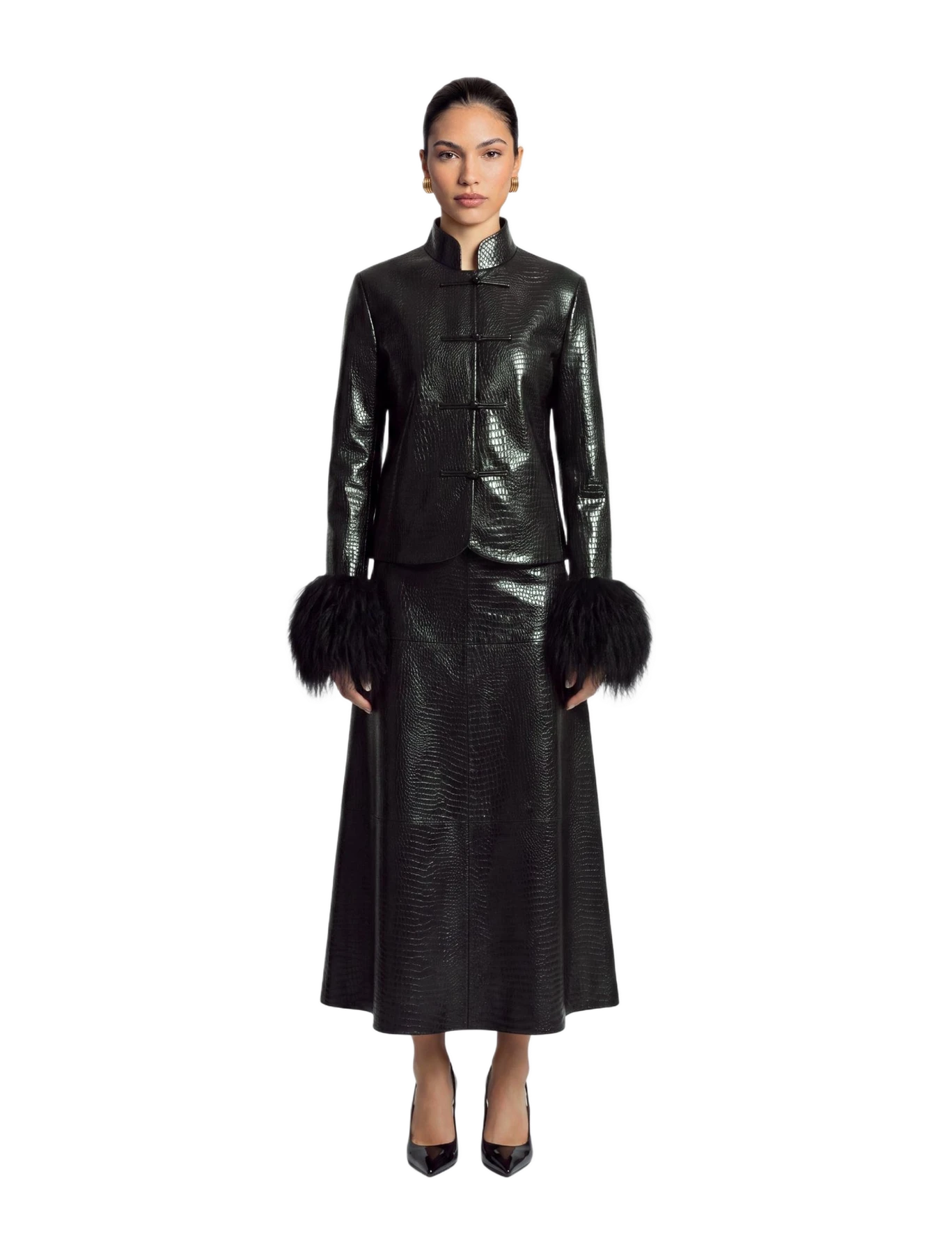 Susanna Chow Leighton Shearling Trim Croc Jacket