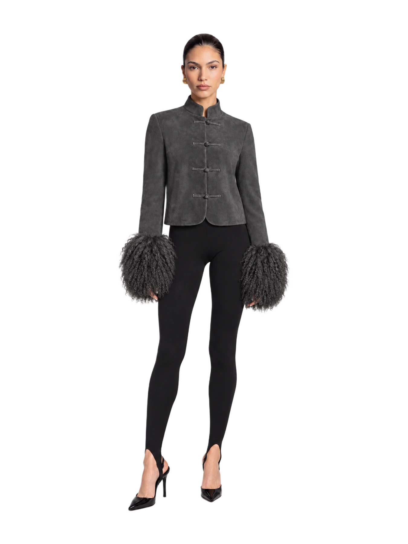 Susanna Chow Leighton Shearling Trim Suede Jacket