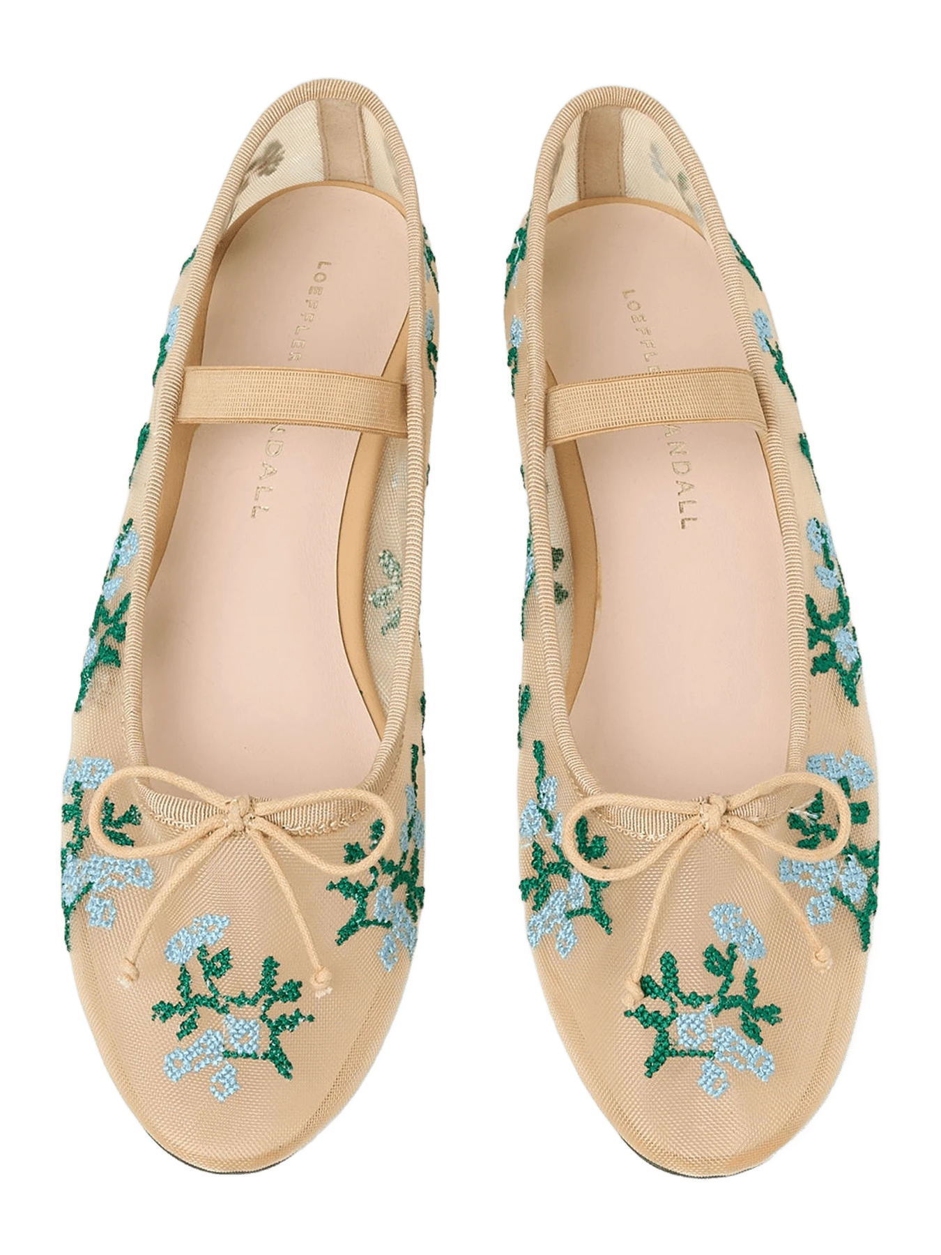 Loeffler Randall Leonie Caramel/Blue Embroidered Ballet Flat