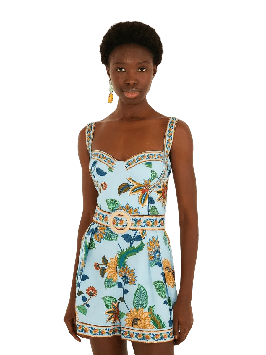 Farm Rio Light Blue Floral Delhi Romper