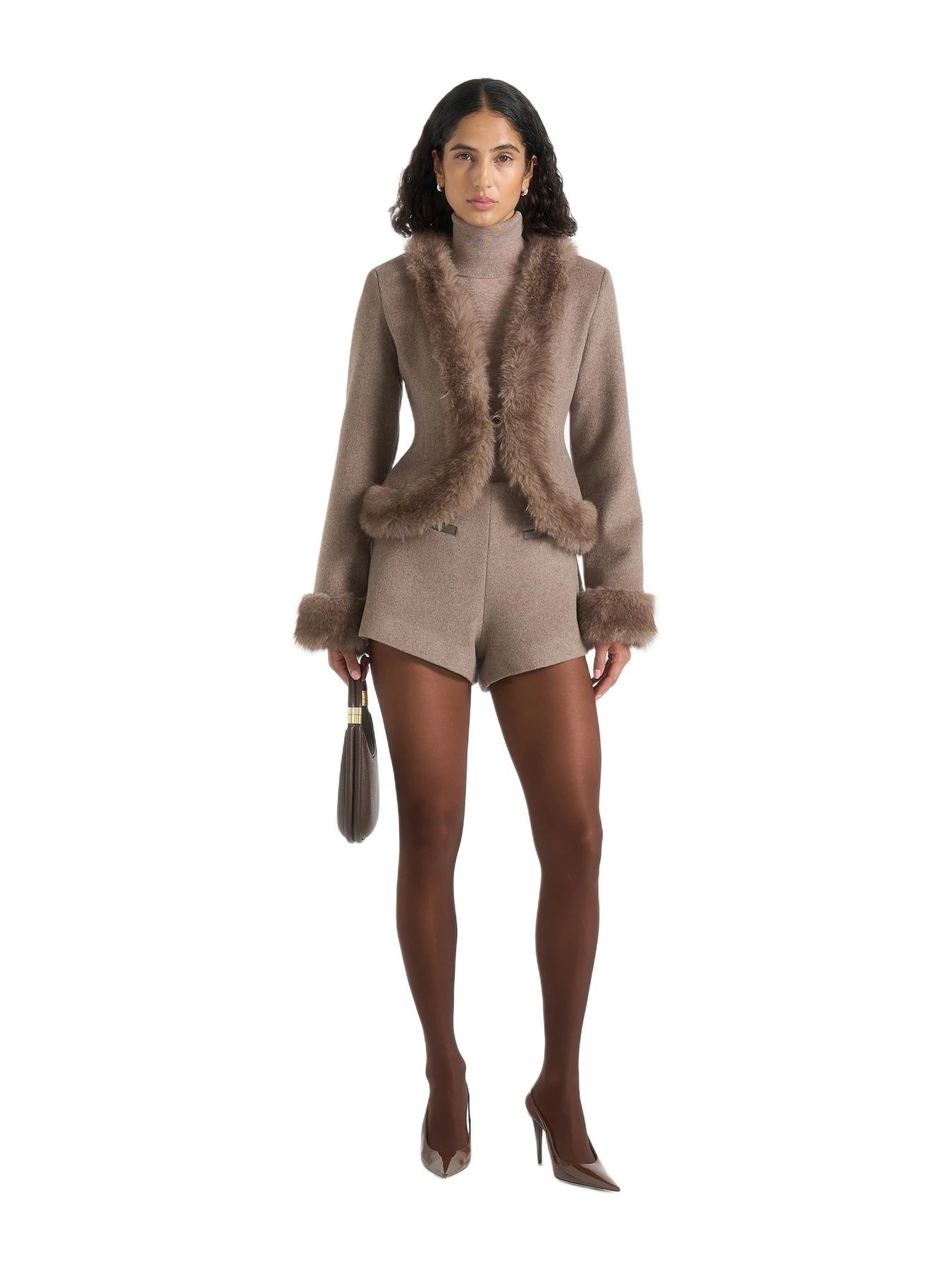 Manière de Voir Lina - Sculpted Wool & Fur Trim Jacket - Taupe