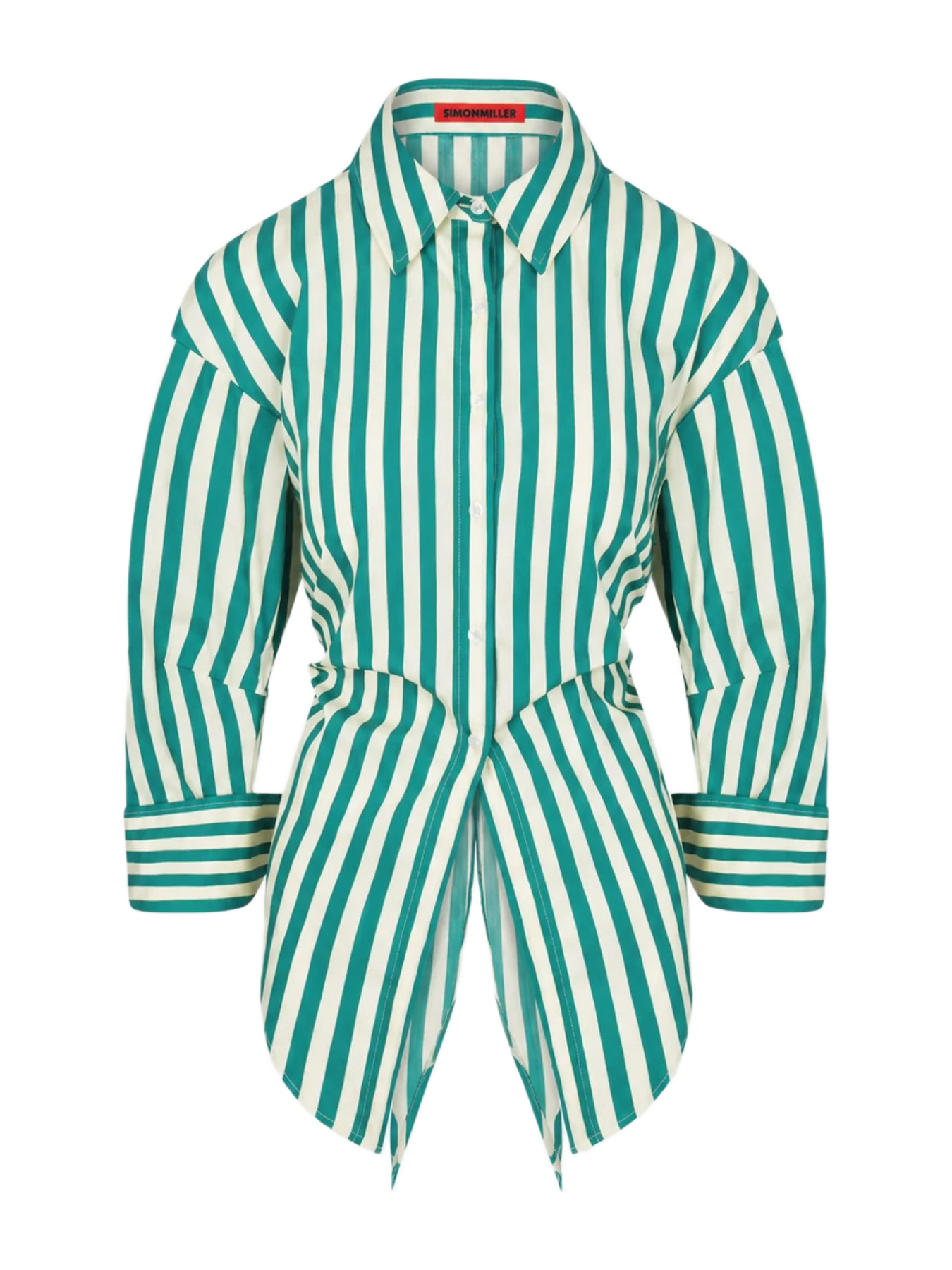 Simon Miller Loch Poplin Button Up In Teal/Cream Stripe