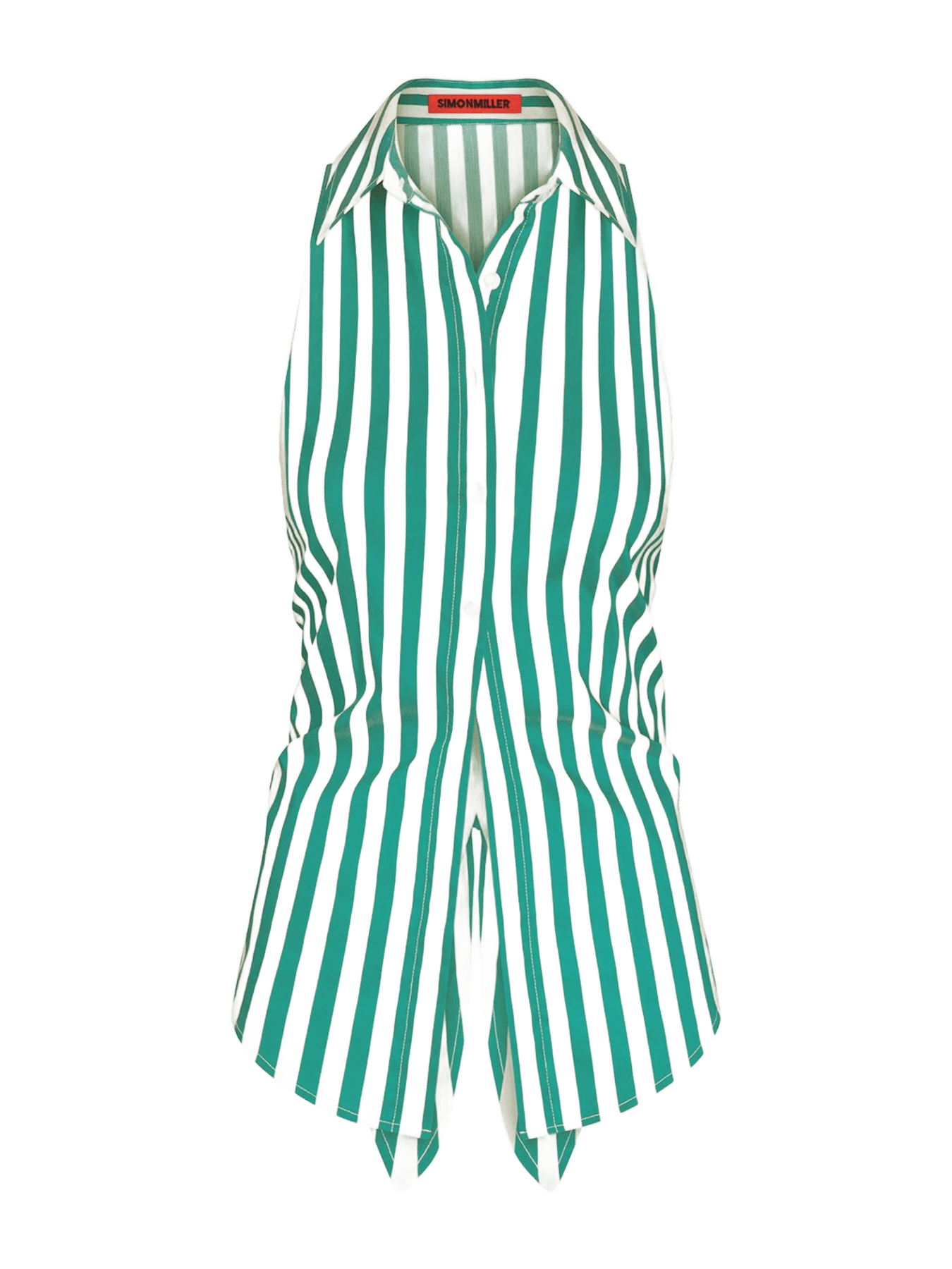 Loch Sleeveless Poplin Button Up In Teal/Cream Stripe