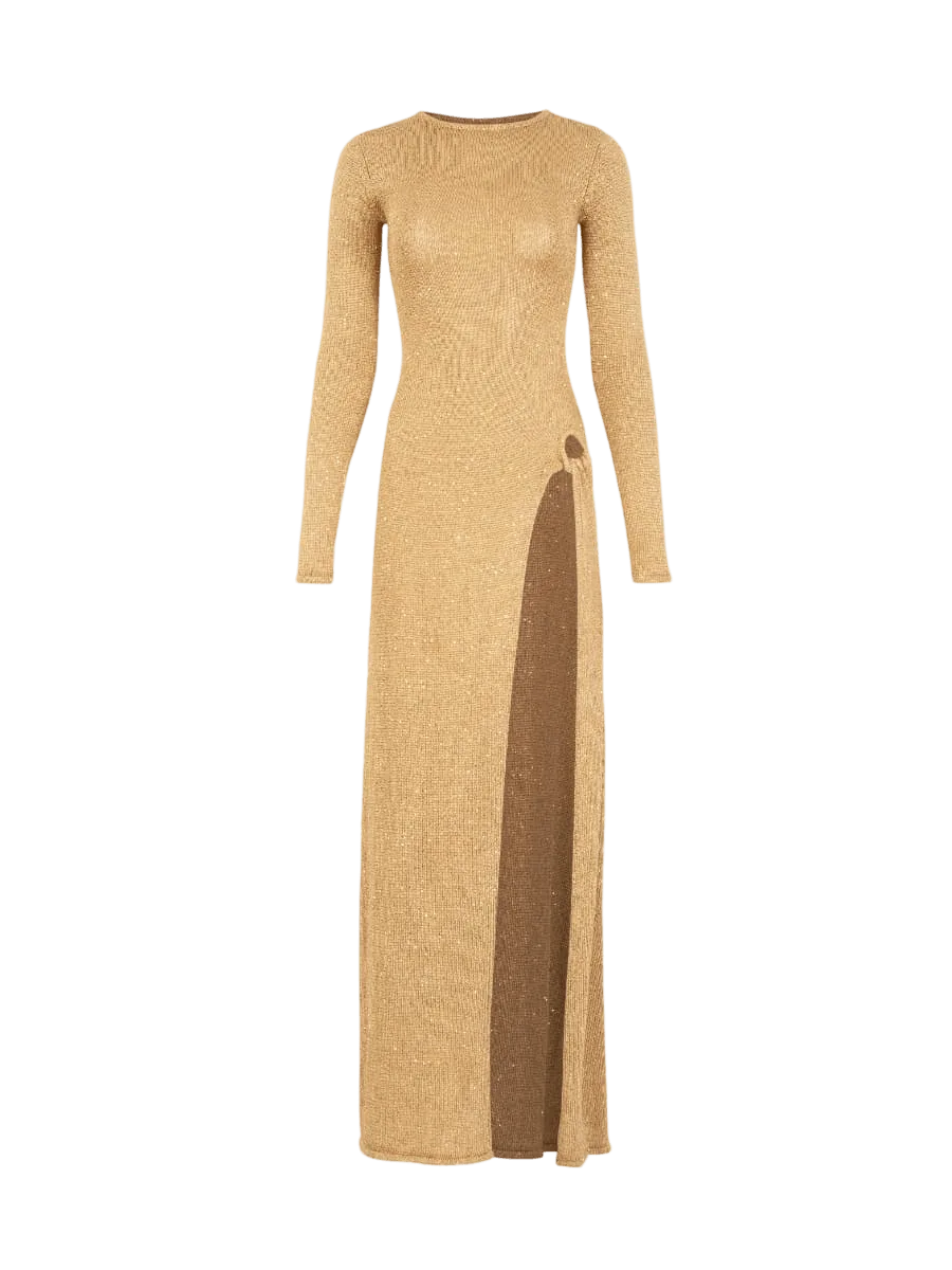 Same Long Sleeve Twist Dress (Gold Sequin)