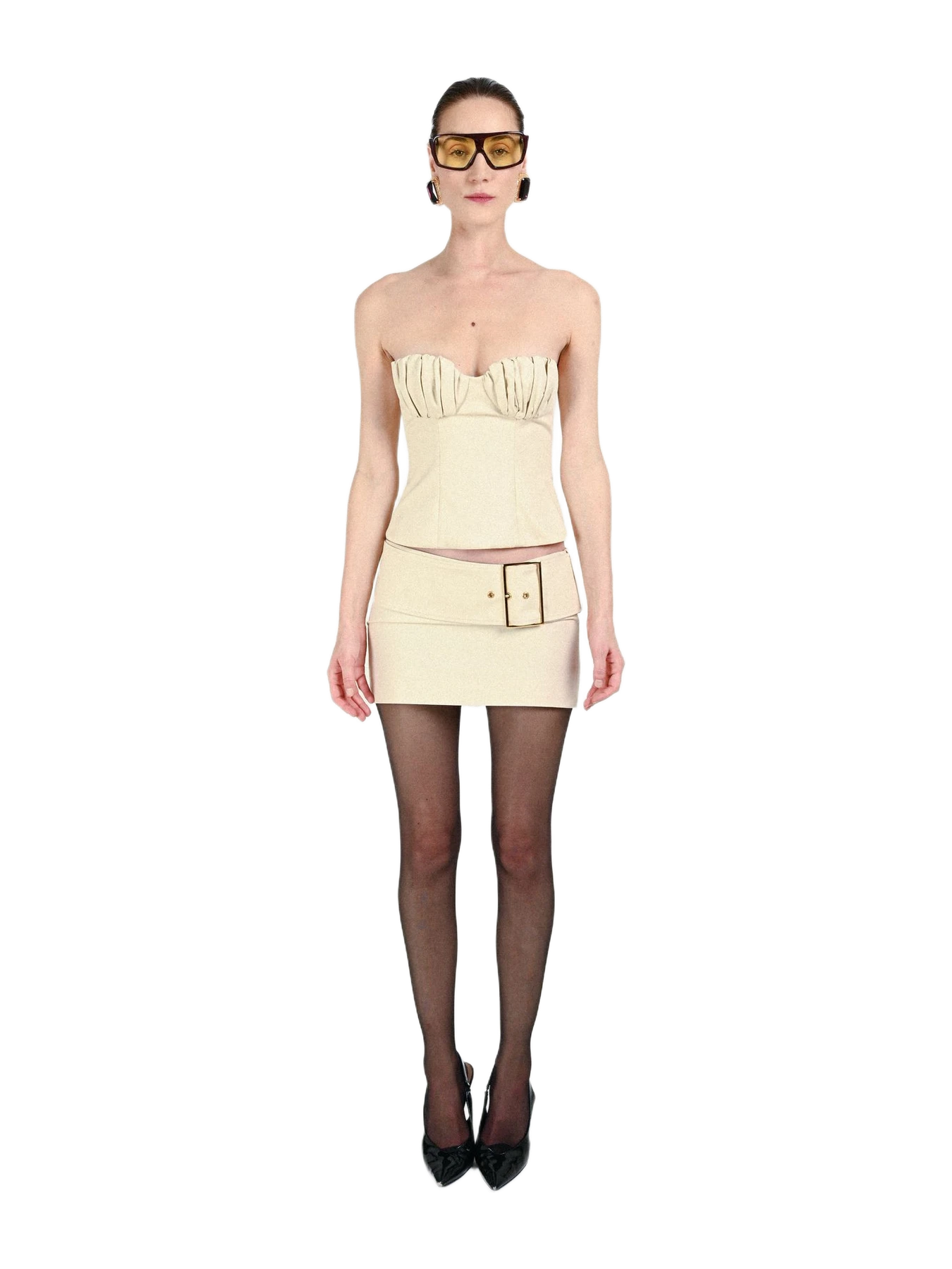 Rowen Rose Low-Waist Mini Skirt with Gold Buckle Detail
