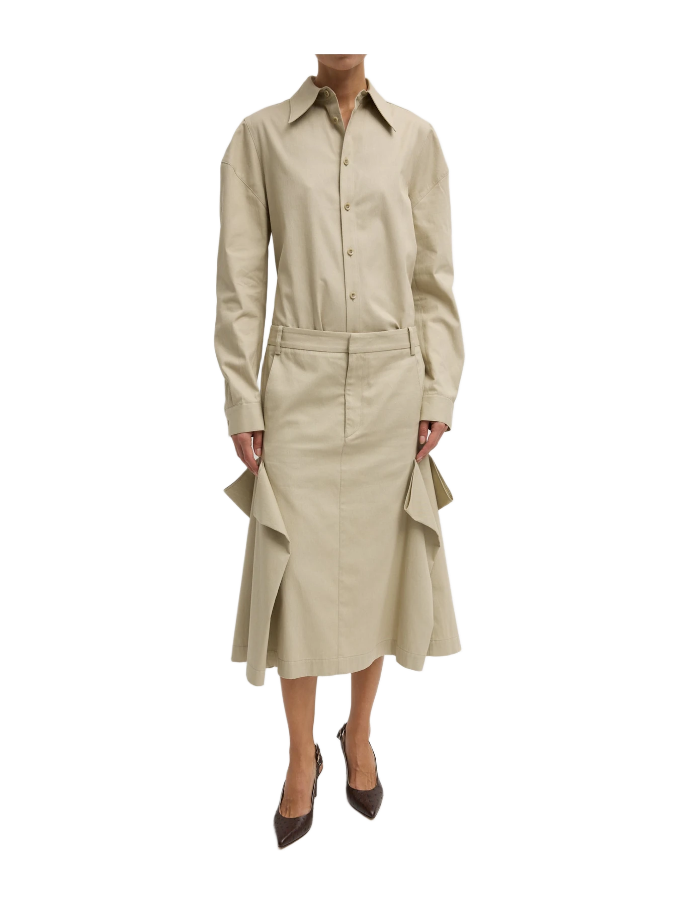 Tibi Luxe Spring Twill Tucked Pleat Skirt