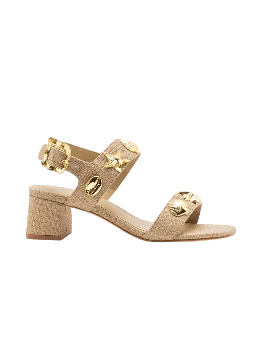 Larroudé Madison Block Sandal Beige Raffia