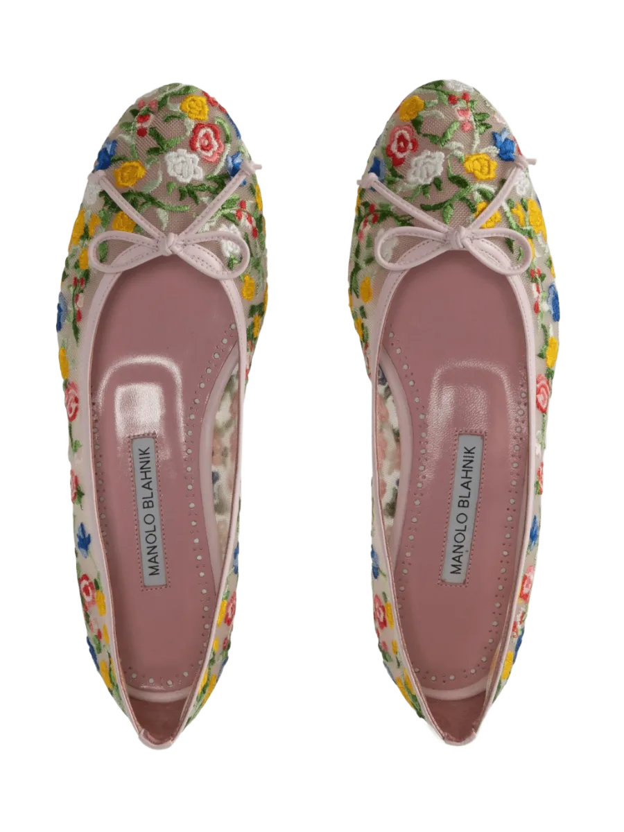 Manolo Blahnik Embroidered Floral Ballerina Shoes