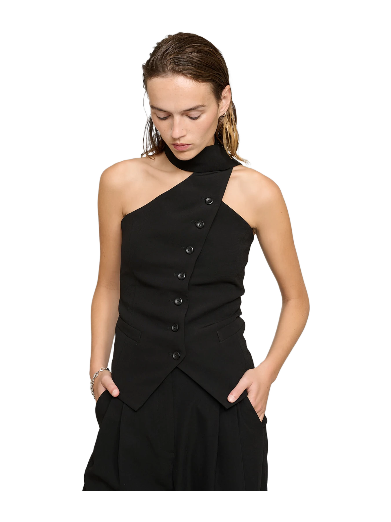 Pixie Market Mara Choker Neck-Strap Button Top