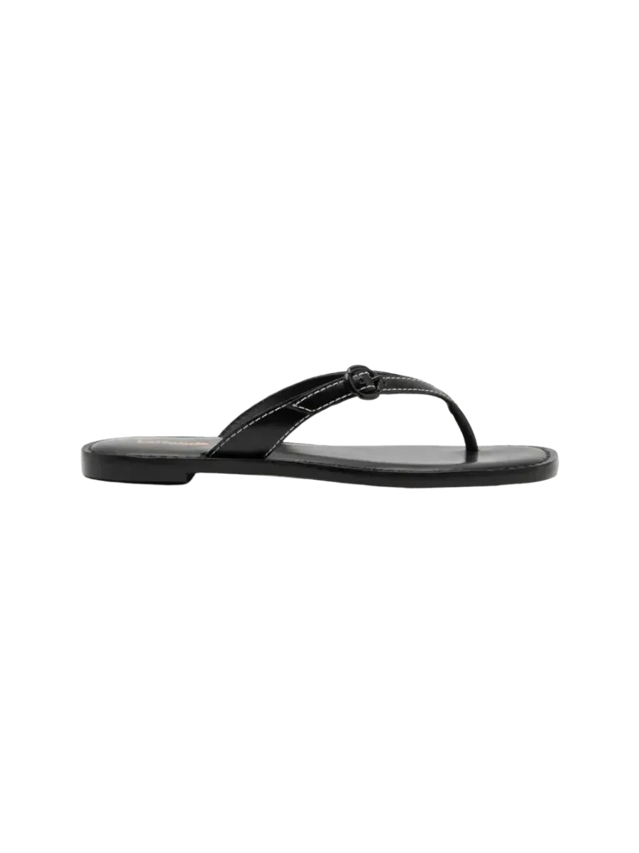 Larroudé Mary Kate Flat Sandal In Black Leather