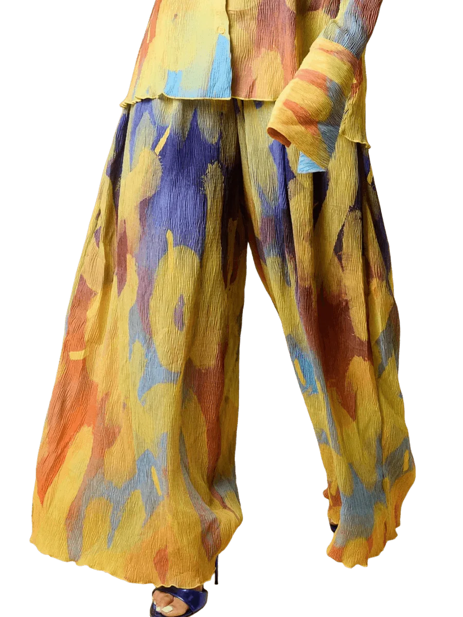 KAI Collective Mawuli Printed Plisse Trousers - Ayo Print Blue