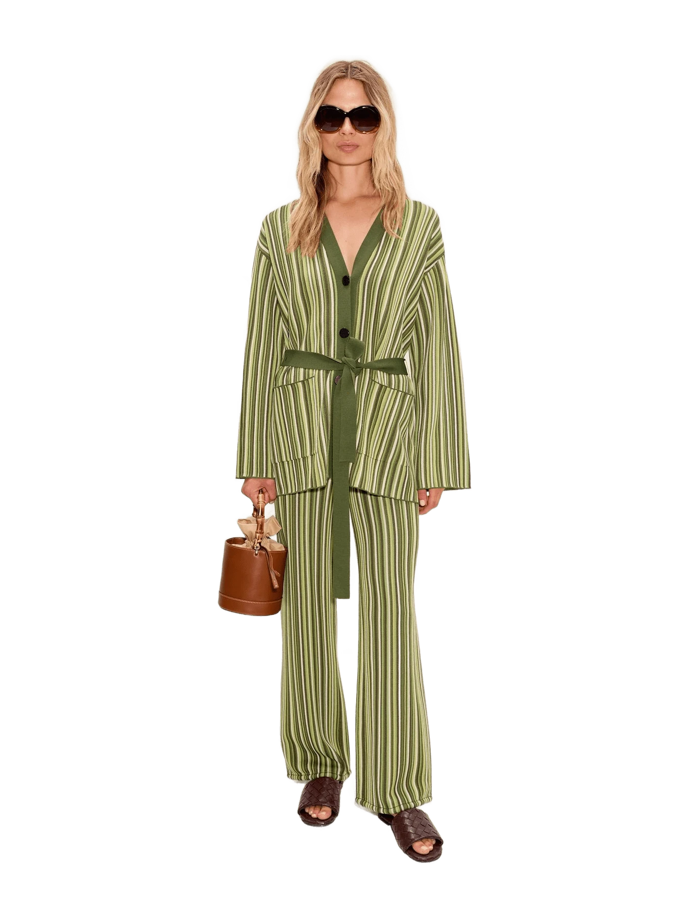 Simon Miller Max Belted Knit Cardigan In Landscape Multi Stripe