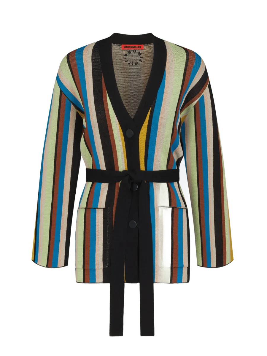 Max Belted Knit Cardigan in Ocean Stripe