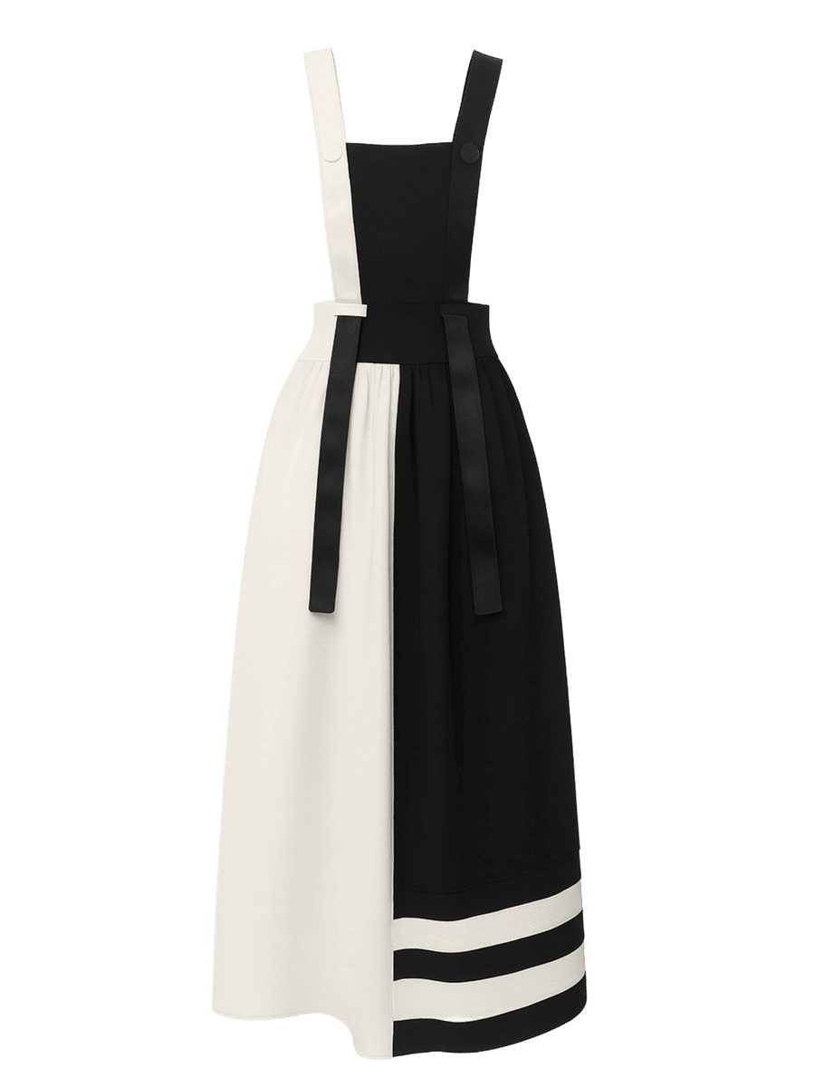 Doors Midi Apron Dress With Adjustable Straps - Black Ivory