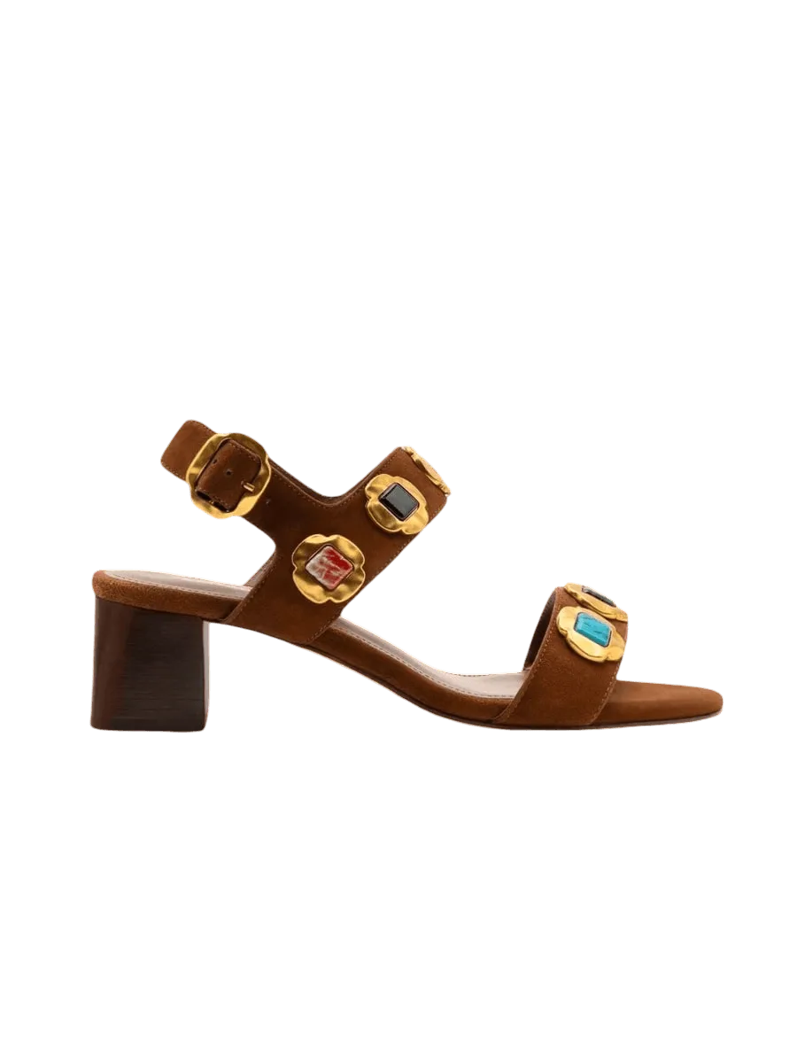 Larroudé Milan Gioiello Block Sandal In Burnt Umber Leather