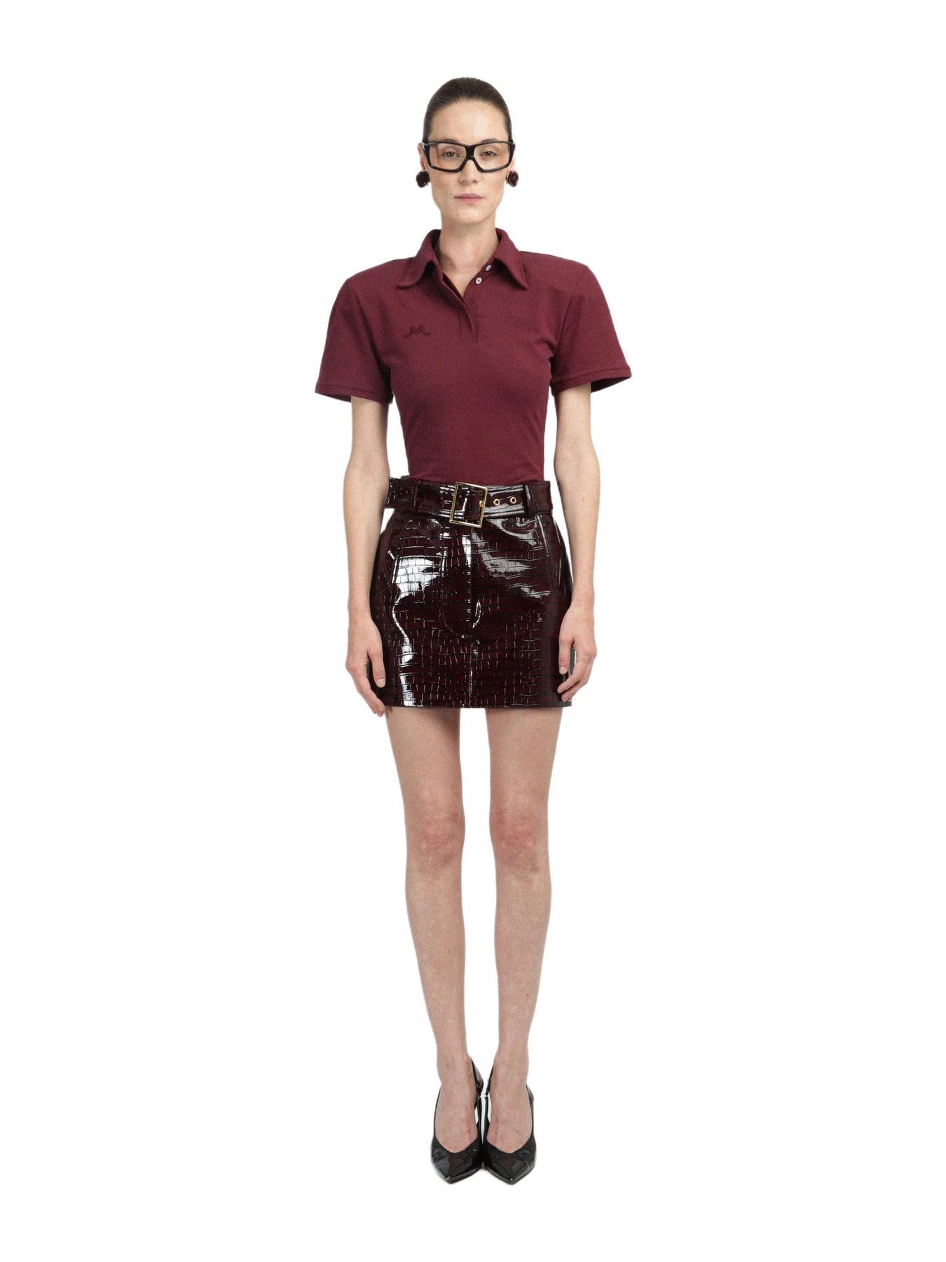 Rowen Rose Mini Skirt with Matching Belt in Croco