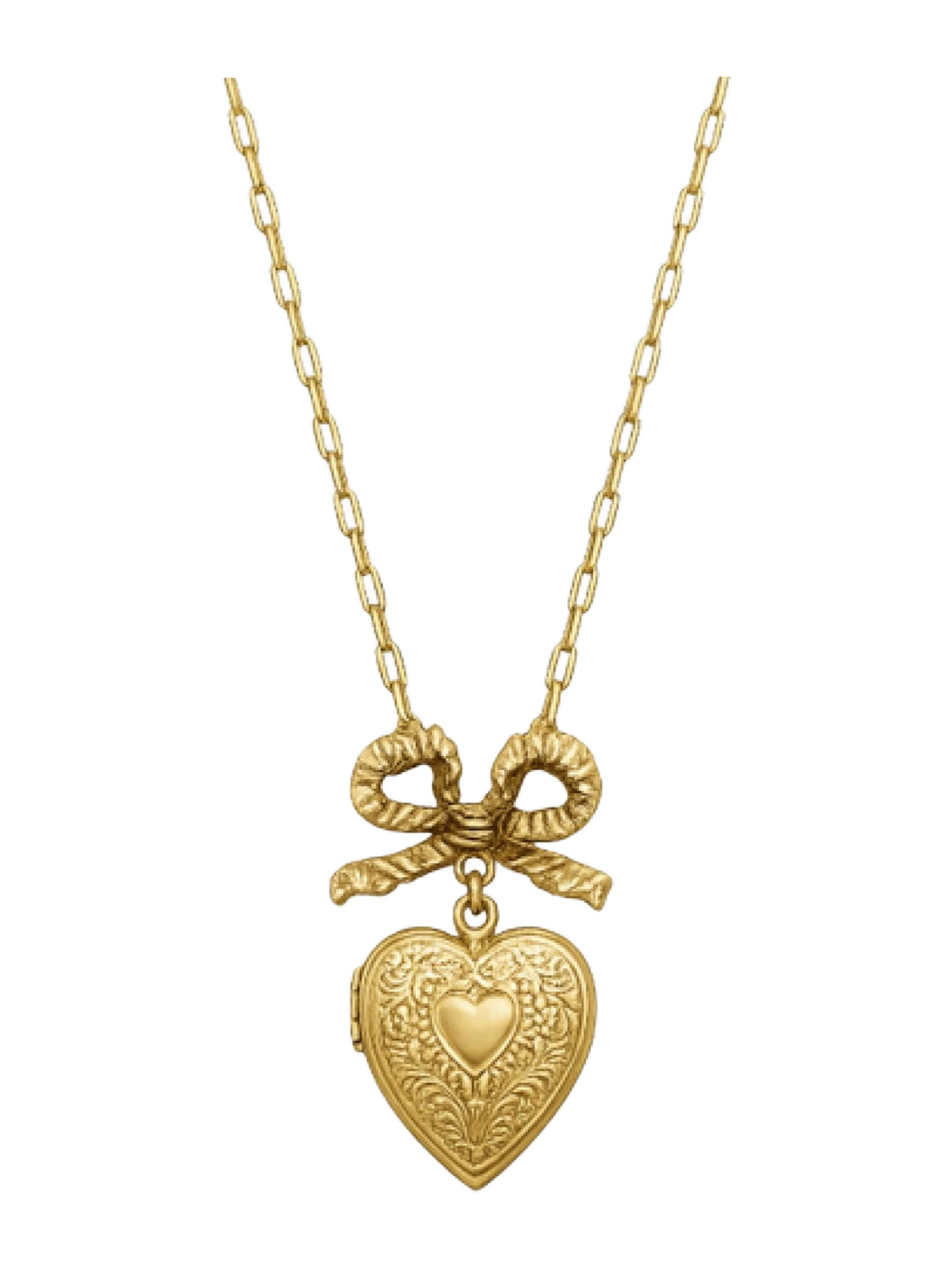 LSF Miss Ellie Bow And Etched Heart Locket Necklace