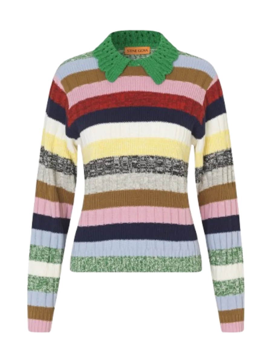 Stine Goya Mix Stripe Polo Collar Sweater