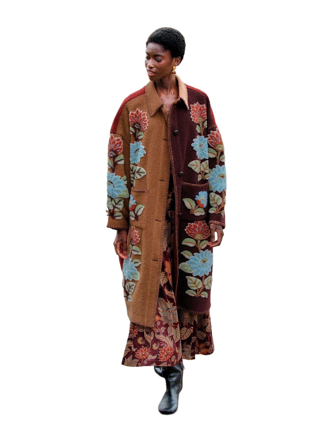 Farm Rio Mixed Delhi Floral Fleece Midi Coat