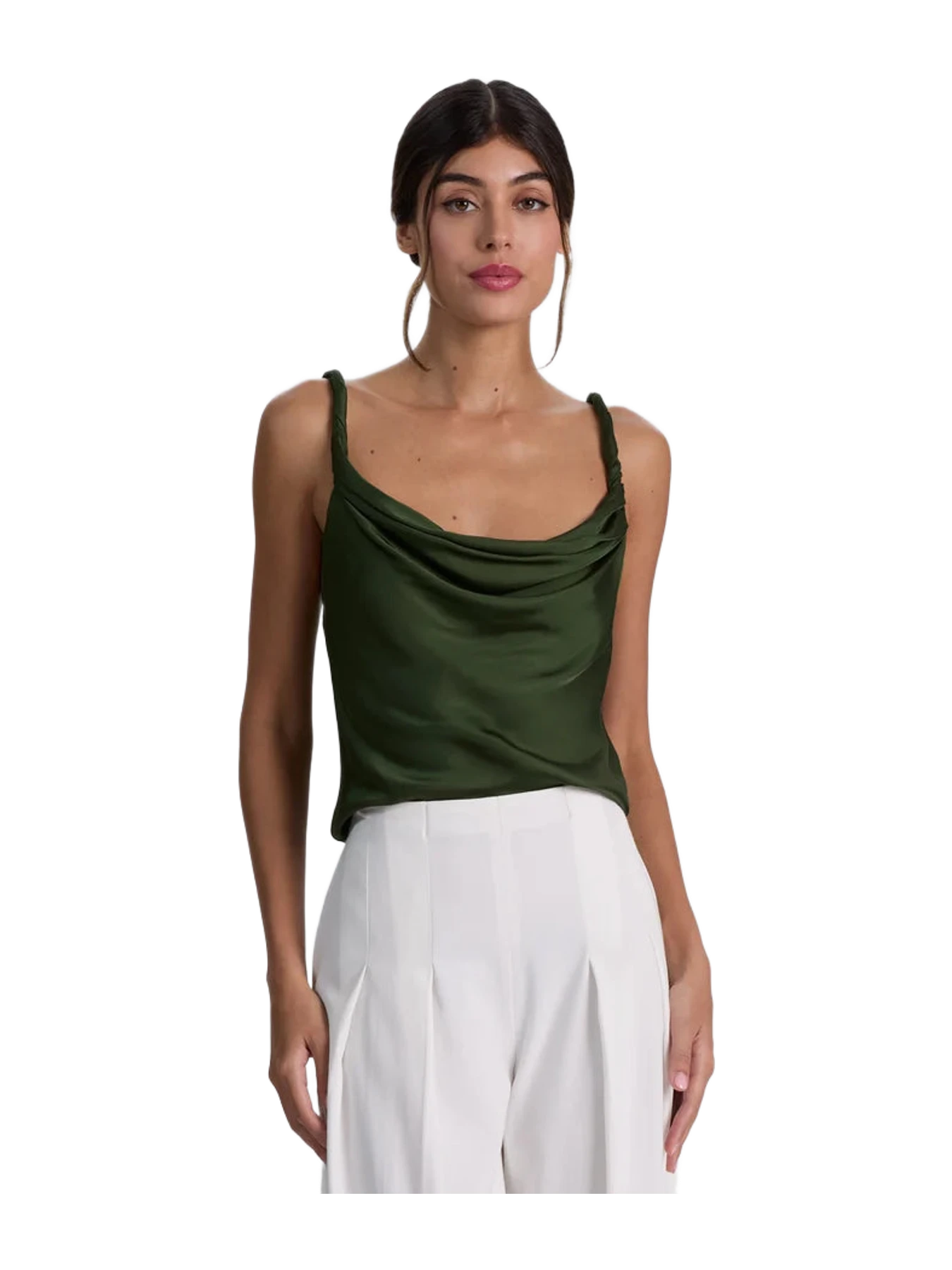 Alice + Olivia Monique Twist Strap Tank - Dark Fern