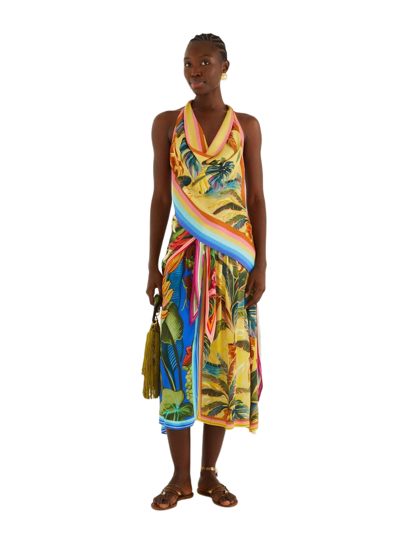 Farm Rio Multicolor Rainbow Summer Mixed Scarves Midi Skirt