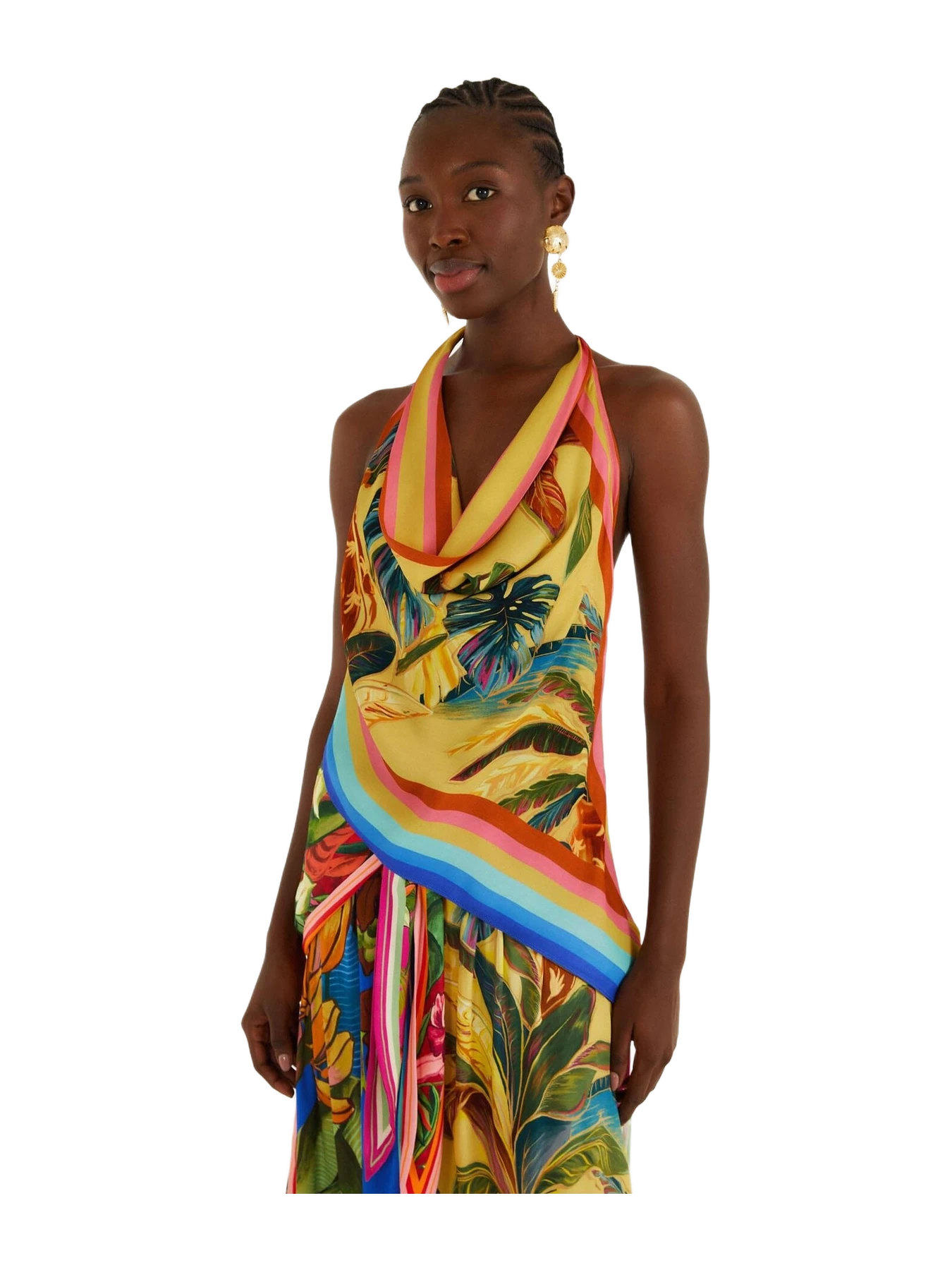 Farm Rio Multicolor Rainbow Summer Scarf Blouse