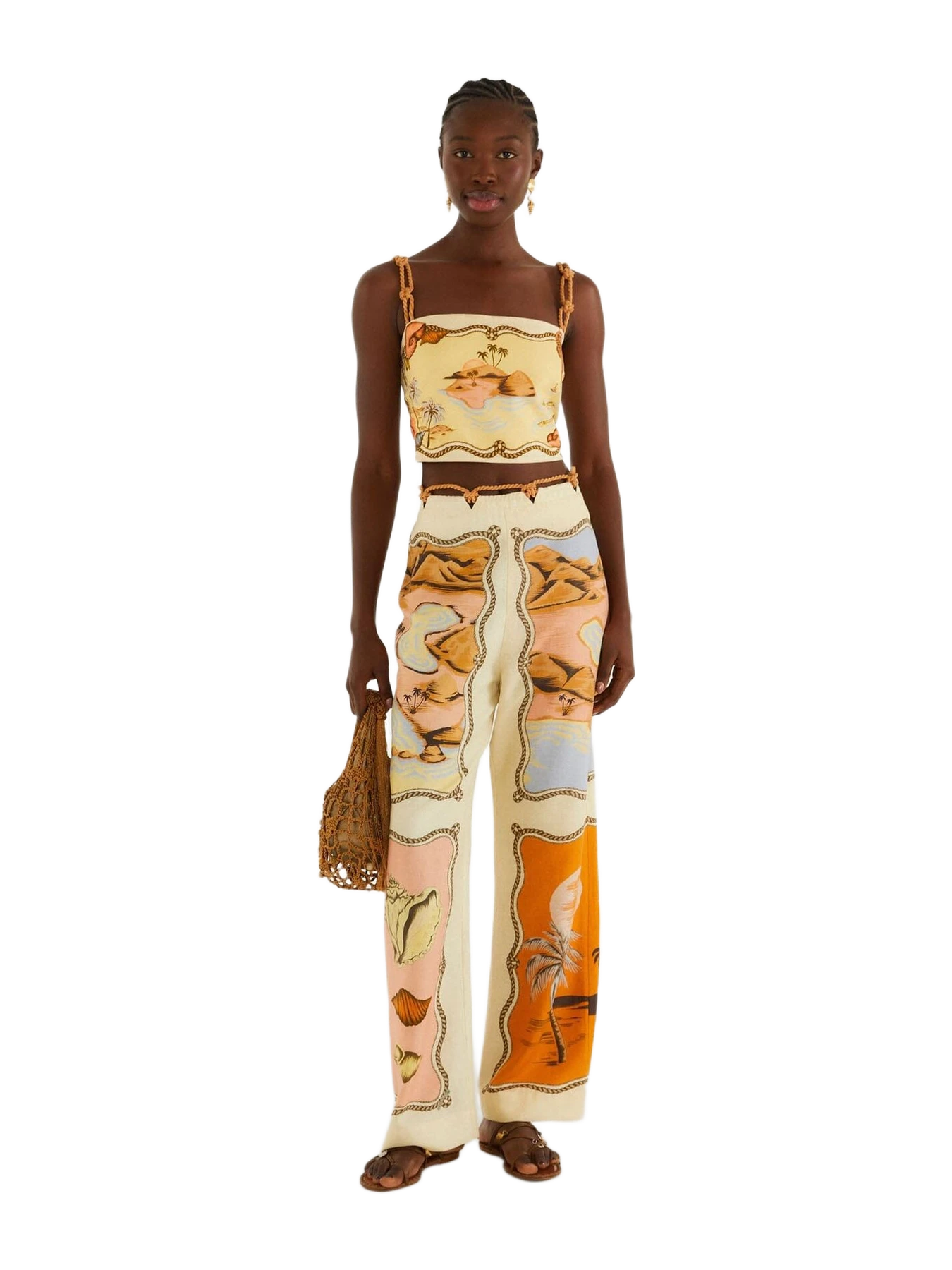 Farm Rio Multicolor Rio Souvenir Scarves Rope Detail Pants