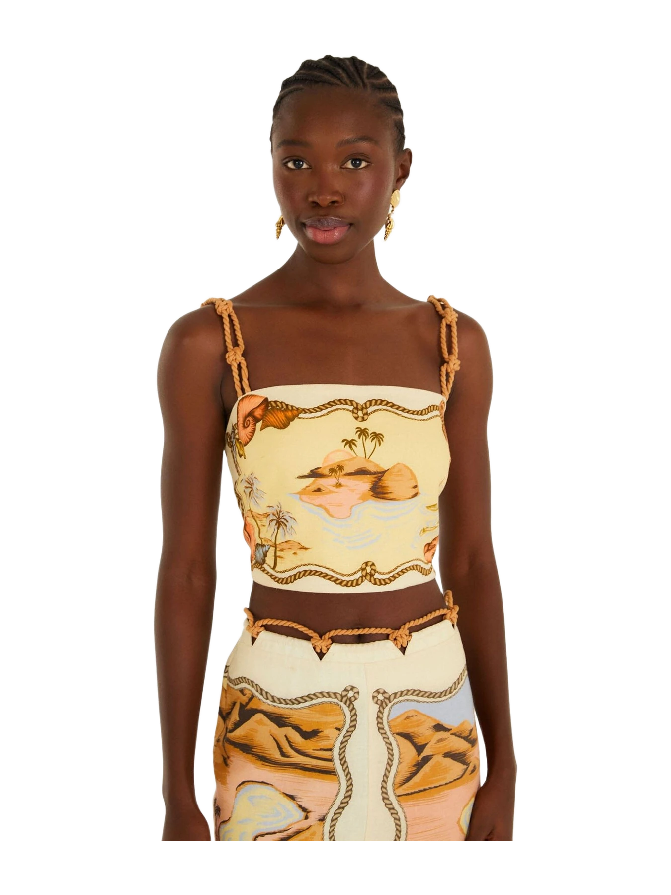 Farm Rio Multicolor Rio Souvenir Scarves Rope Straps Crop Top