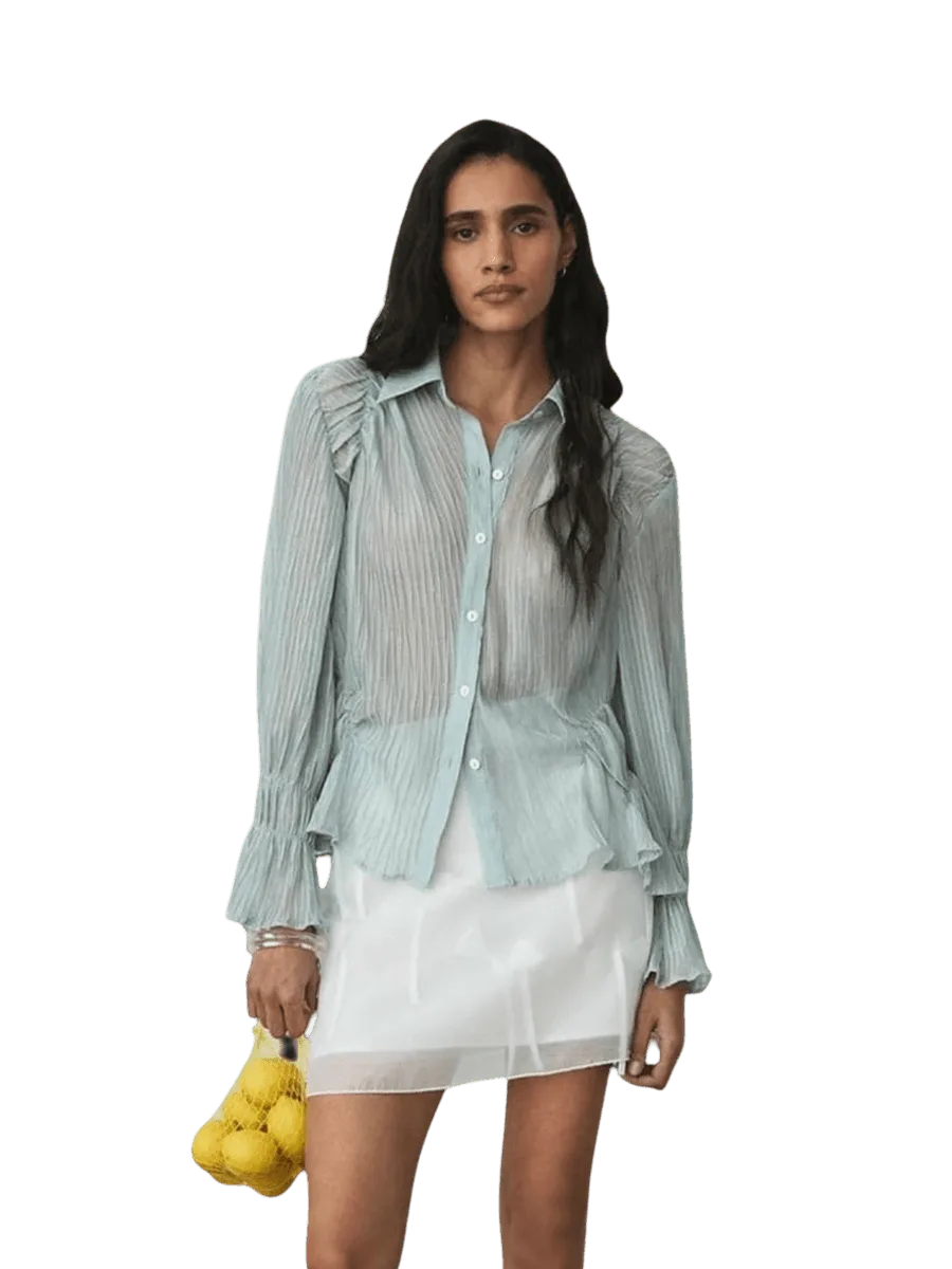 Laagam NAELIA LIGHT BLUE RUCHED SHIRT