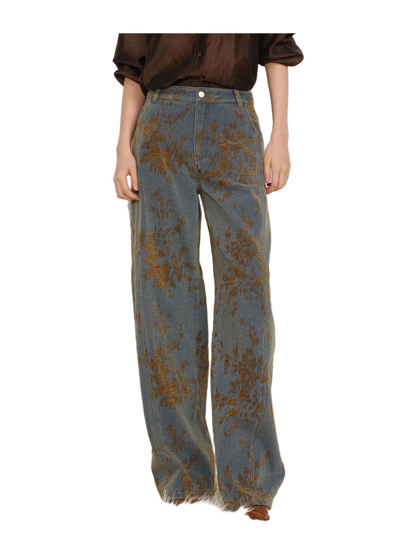 Fabrique Natalie Contrast Flocked Jacquard Barrel Leg Jeans
