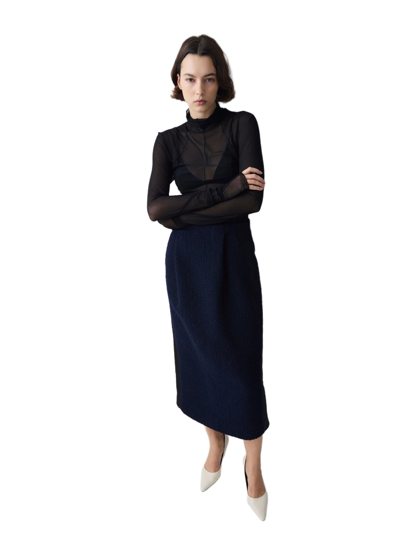 Bianca Spender Navy Boucle Tweed Ember Skirt