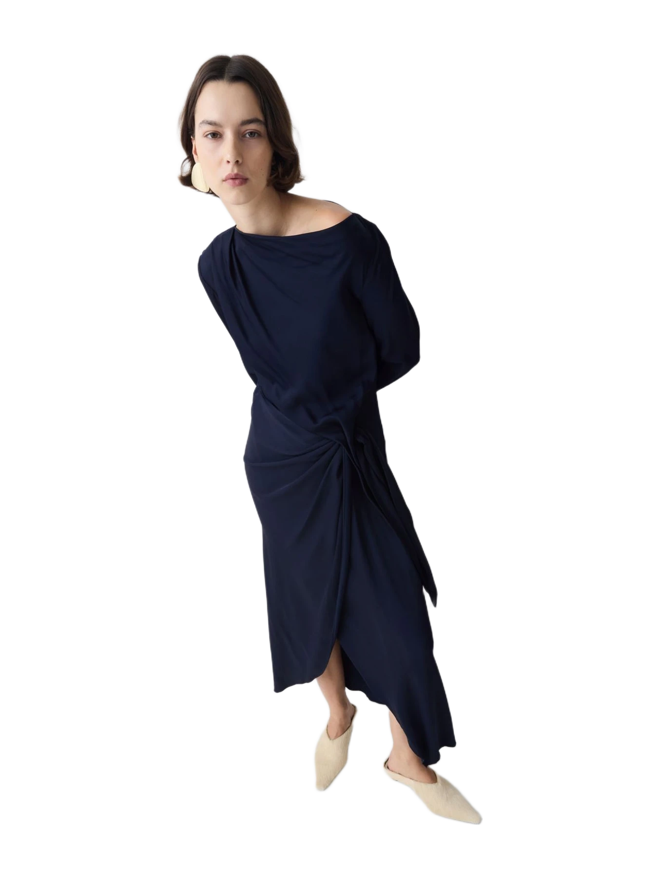 Bianca Spender Navy Satin Crepe Mori Midi Dress