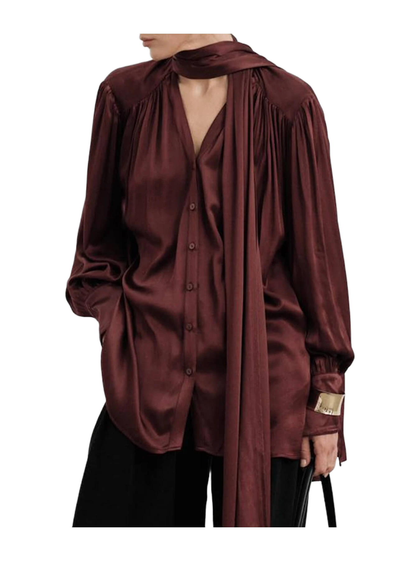 Pixie Market Neck-Tie Satin Shirt