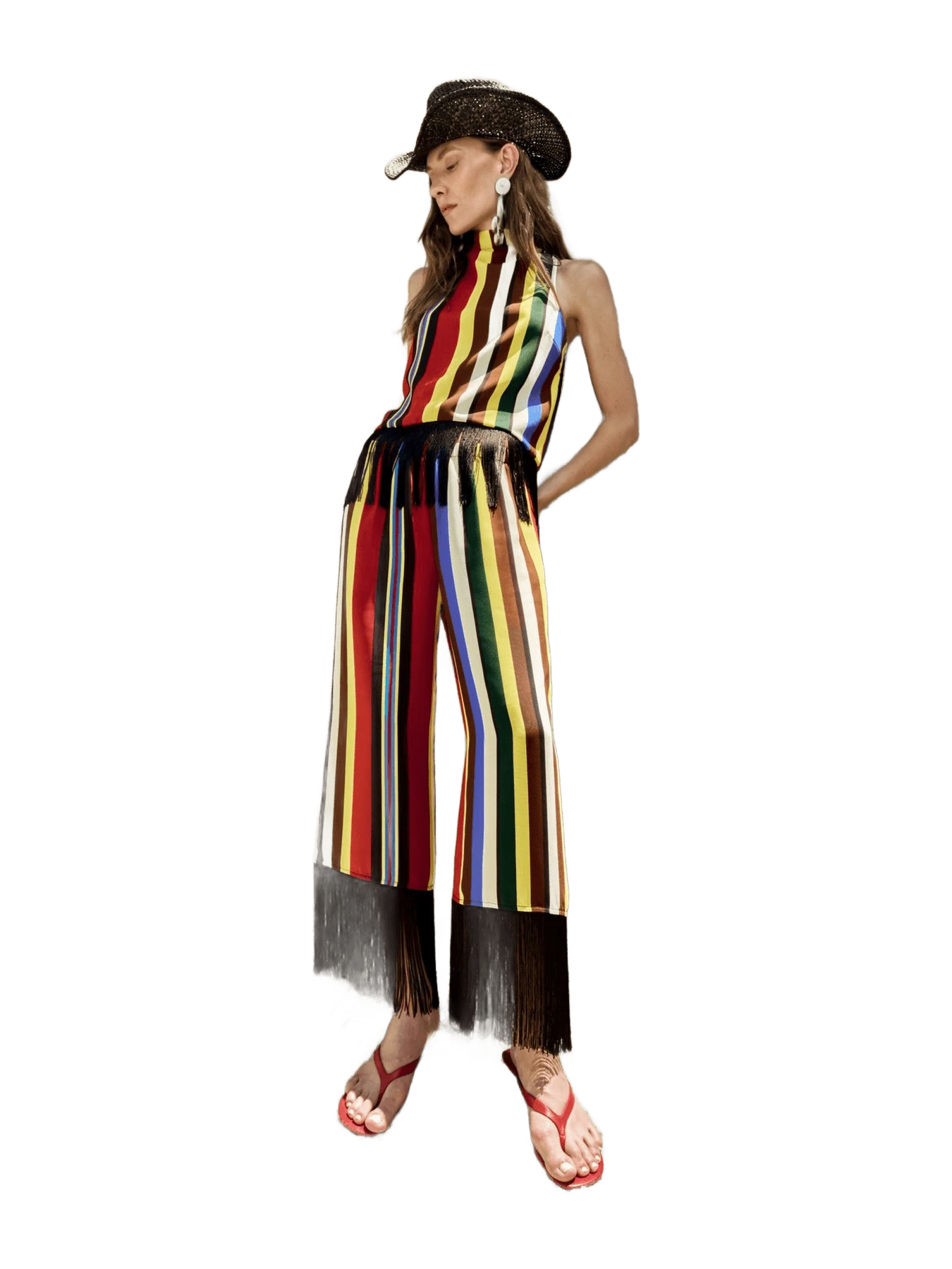 Nella Crepe Fringe Pant In Primary Stripe