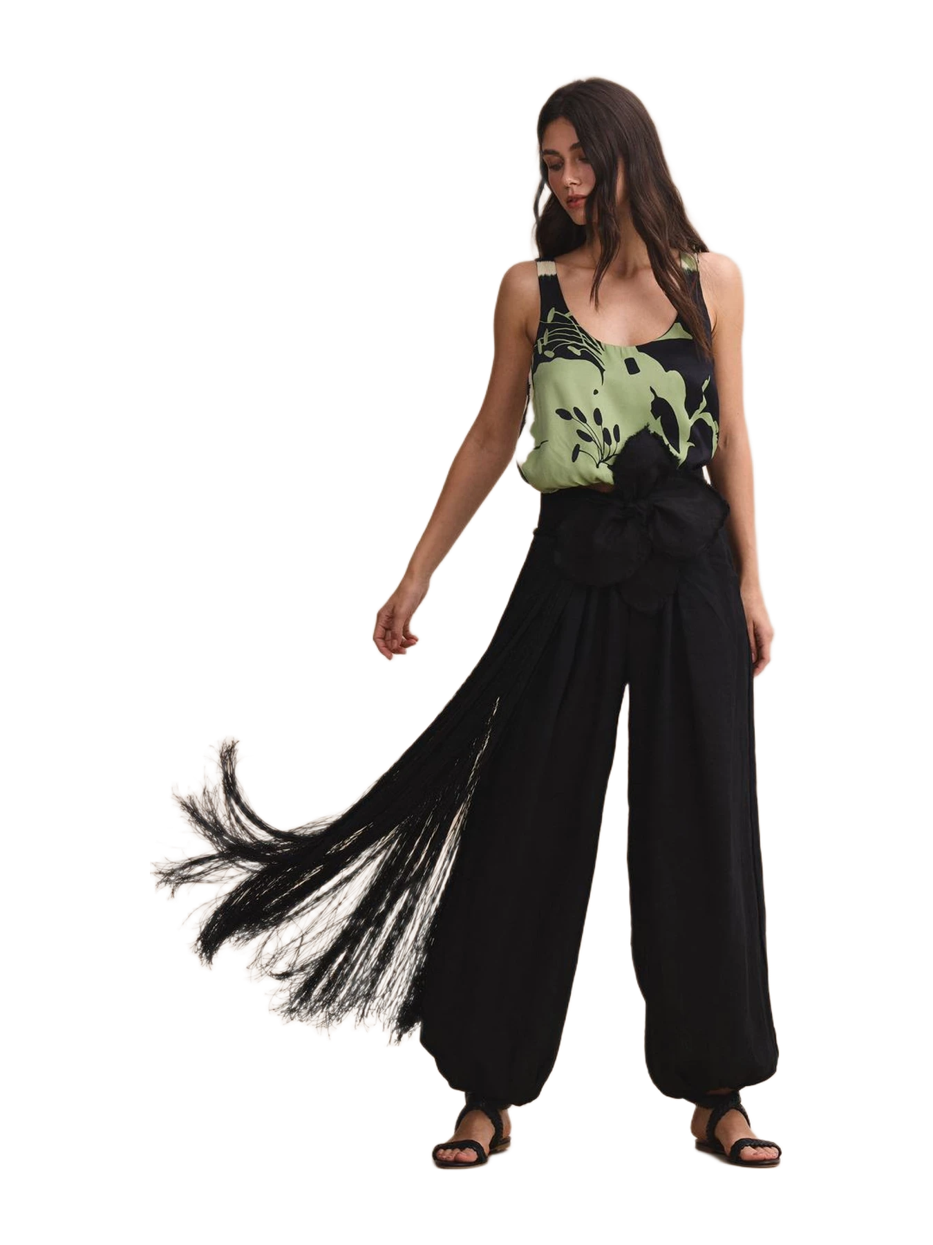 Padova New Orquidea Belt Black with Fringes