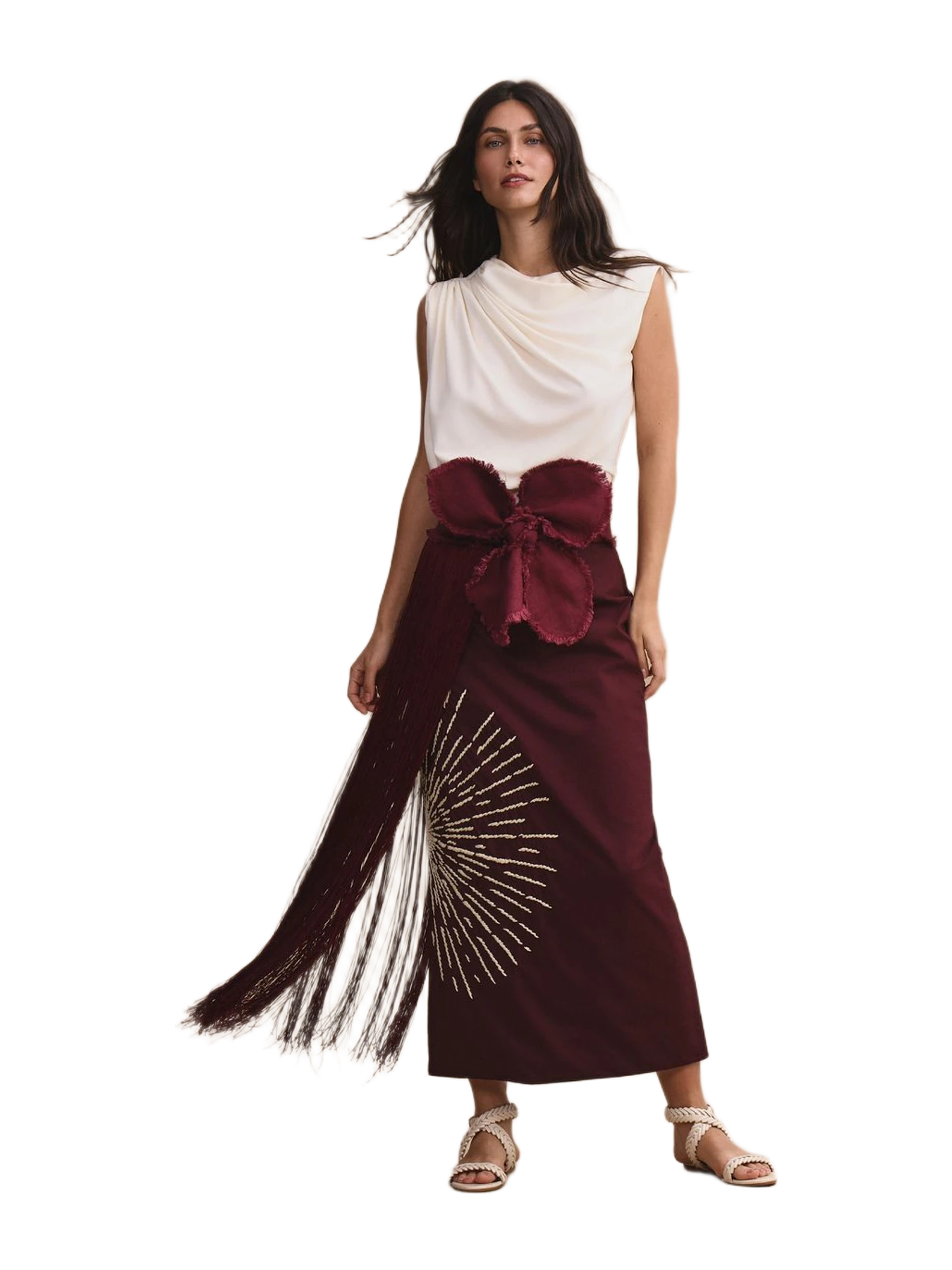 Padova New Orquidea Mia Belt Burgundy with Fringes