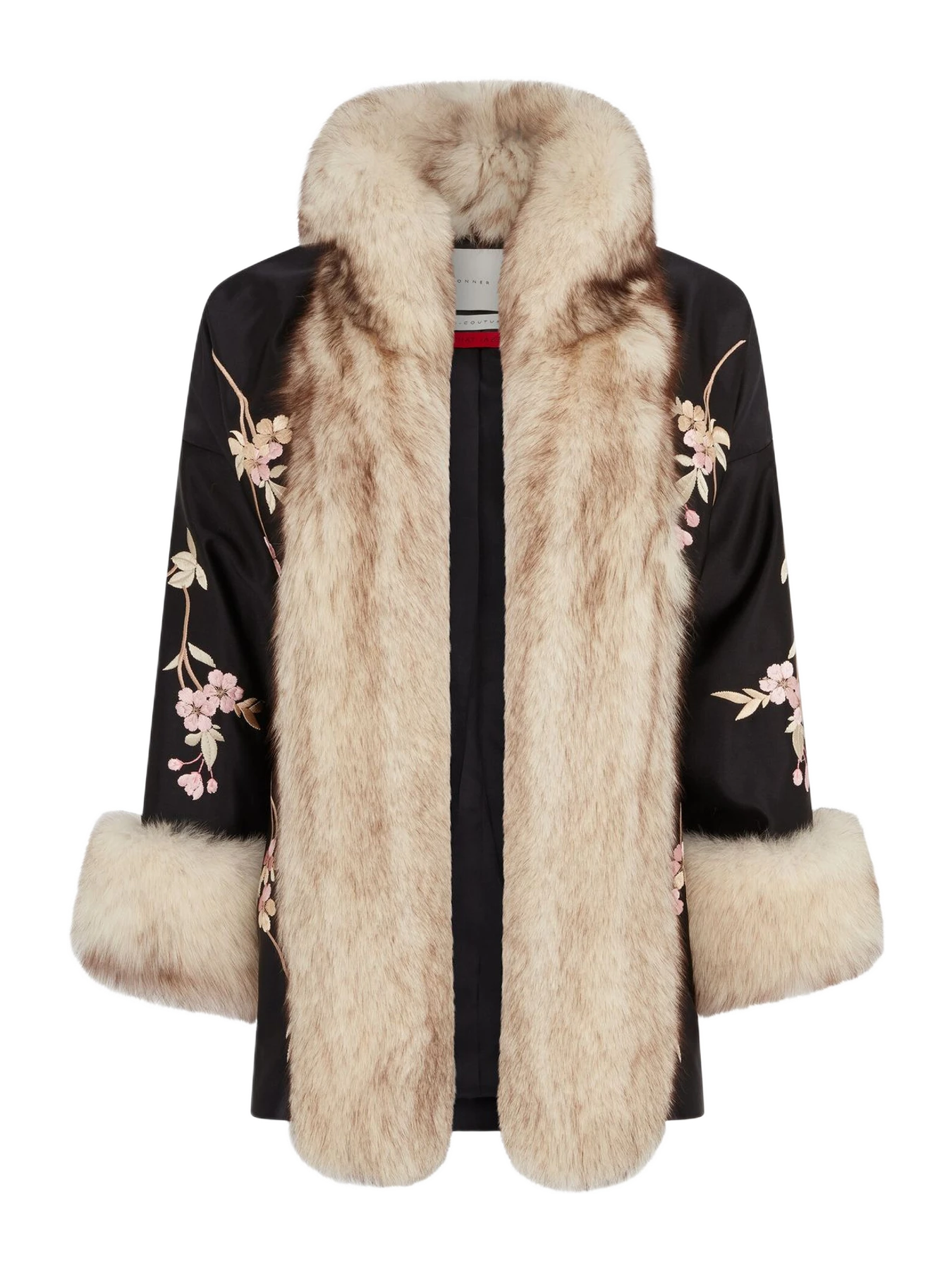 Conner Ives Fur-Trimmed Silk Robe Jacket