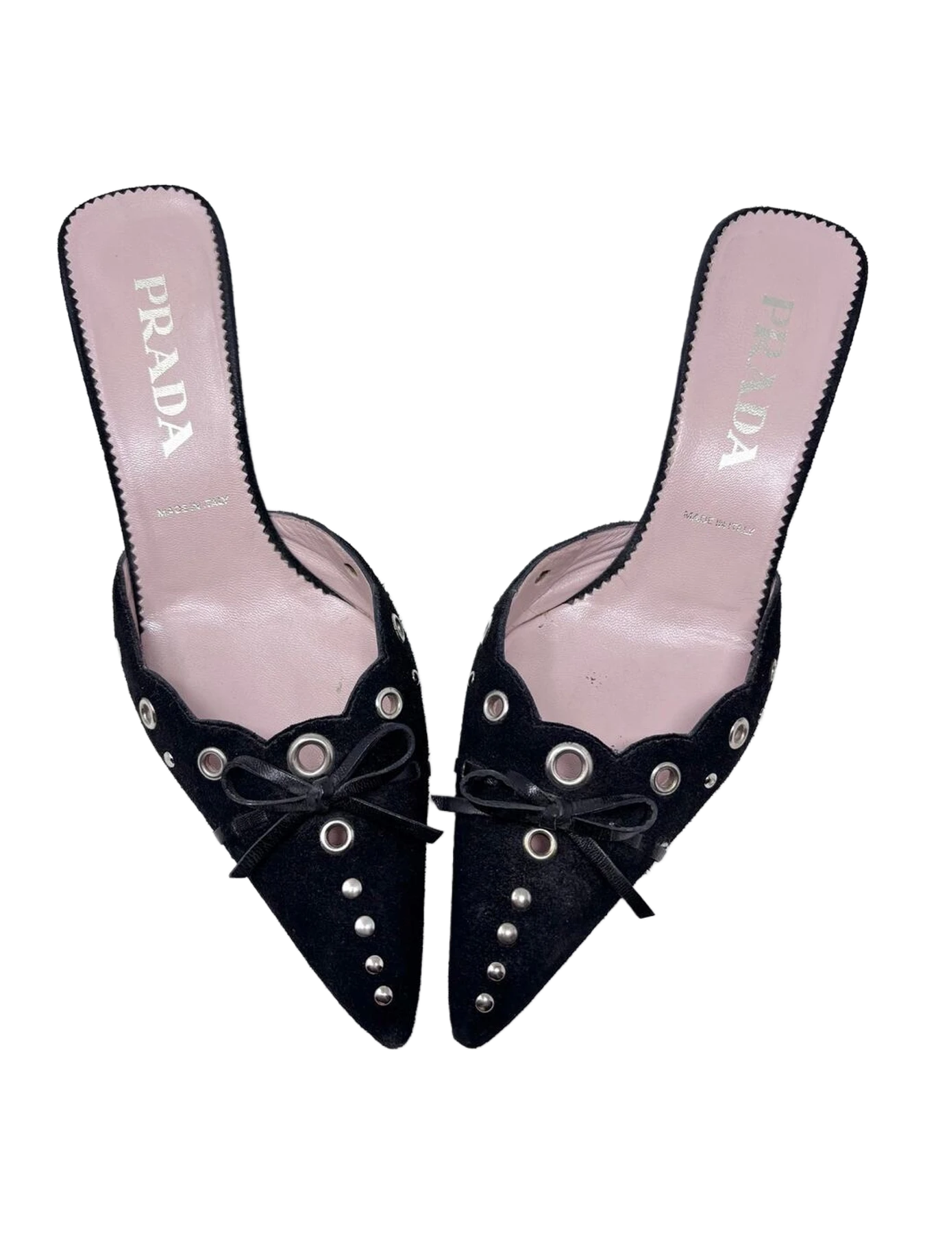 Prada Vintage Studded Grommet Bow Mules