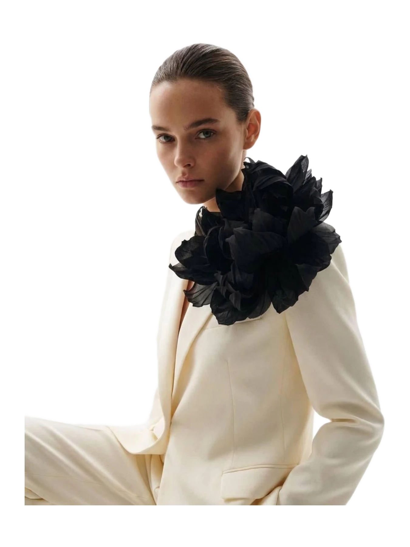 LULIMABARCELONA Oversized Black Silk Flower Brooch, Handmade Statement Fiber Art Jewelry, Barcelona Bloom Pin