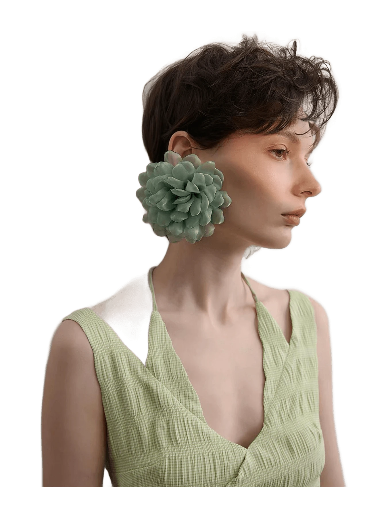Etsy Oversized Satin Flower Stud Earrings, Large 3D Floral Statement Earrings, Blush Pink Sage Green, Boho Bridal Wedding Earrings for Vacation