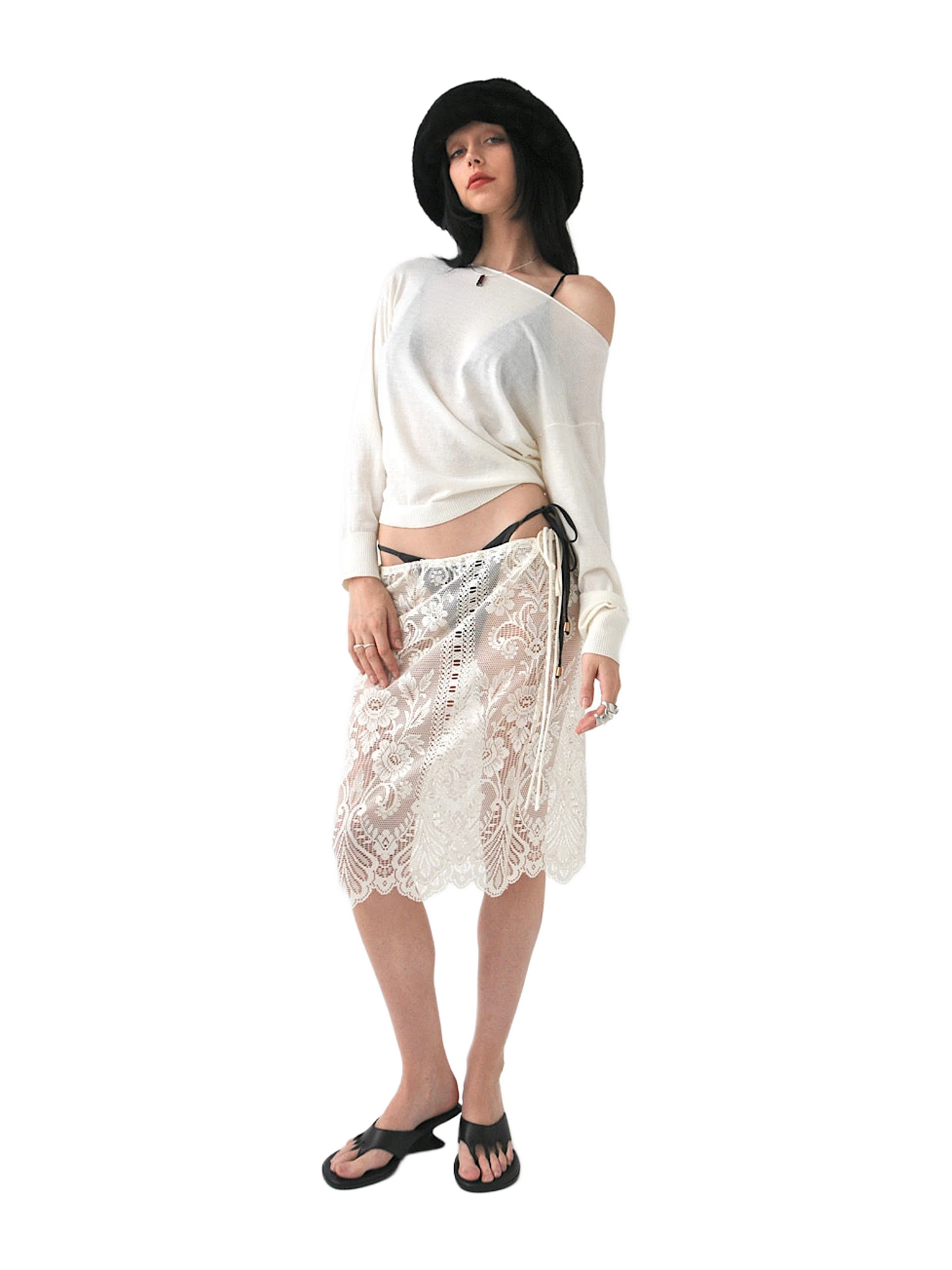 Concept A Label Peony Vintage Lace Knee Length Midi Skirt