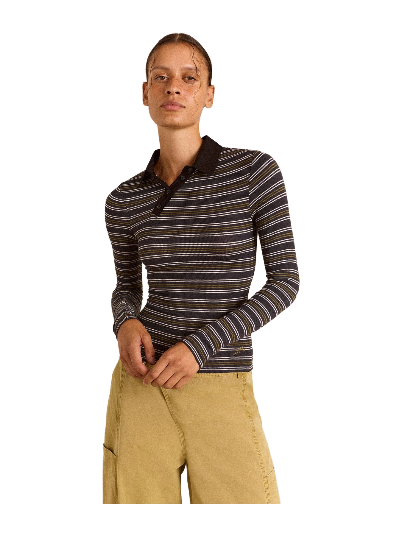 Damson Madder Peyton Long Sleeve Polo - Stripe