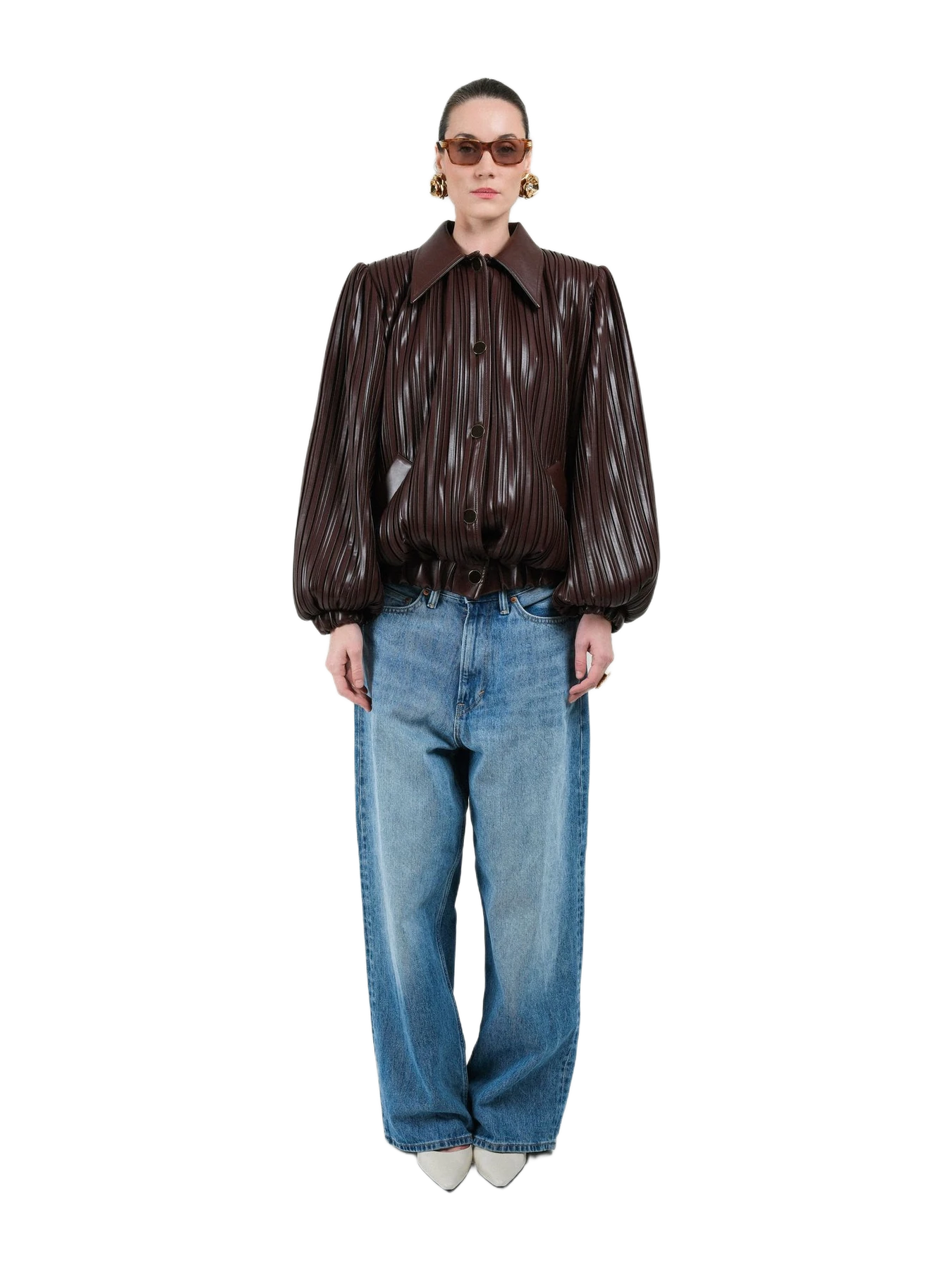 Rowen Rose Pleated Eco-Leather Short Bomber