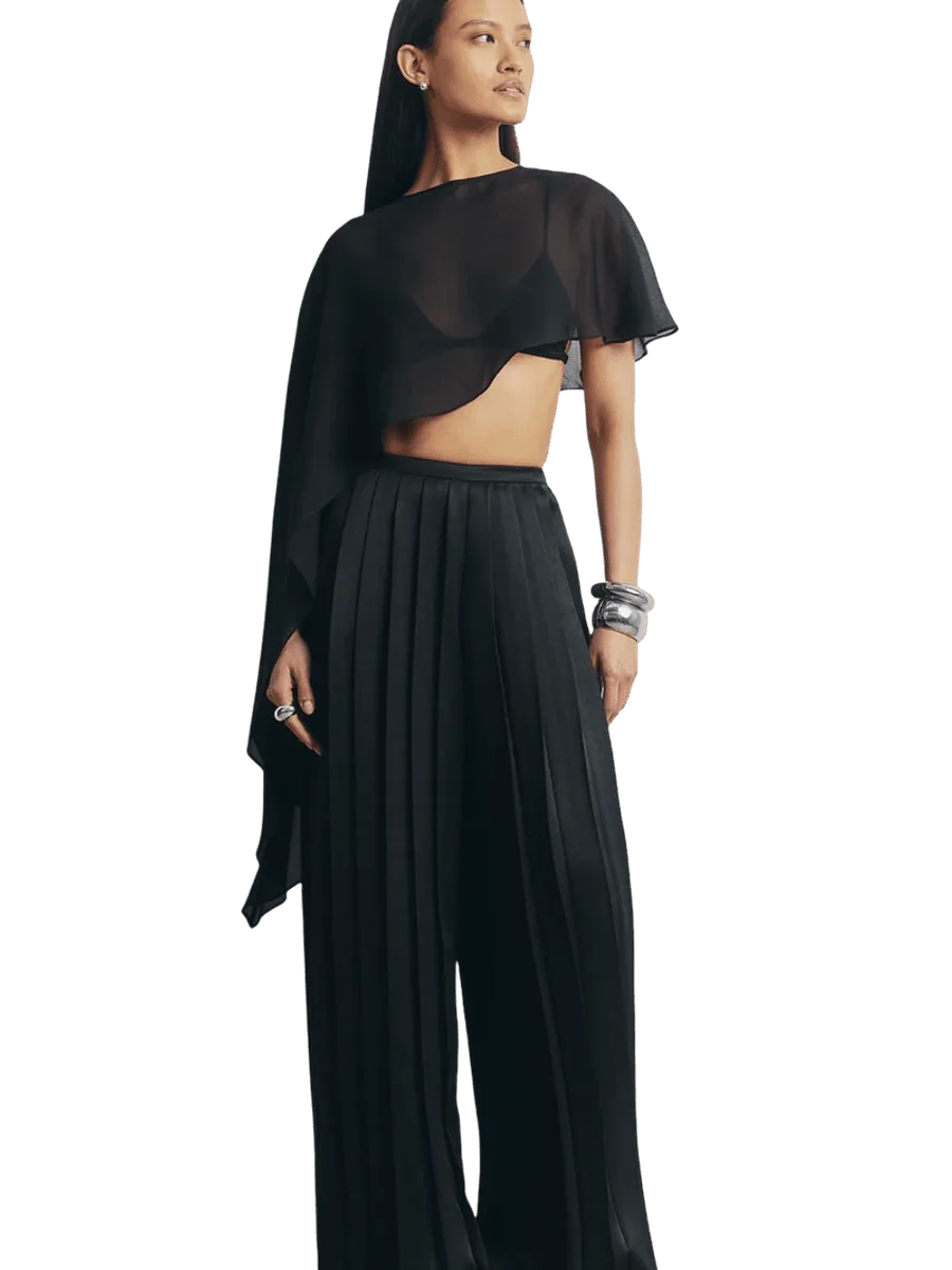 Because of Alice Pleated Satin Palazzo Trousers