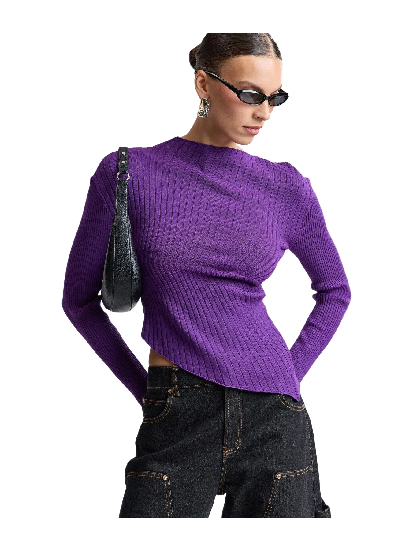 Avec Les Filles Radial Knit Asymmetric Sweater