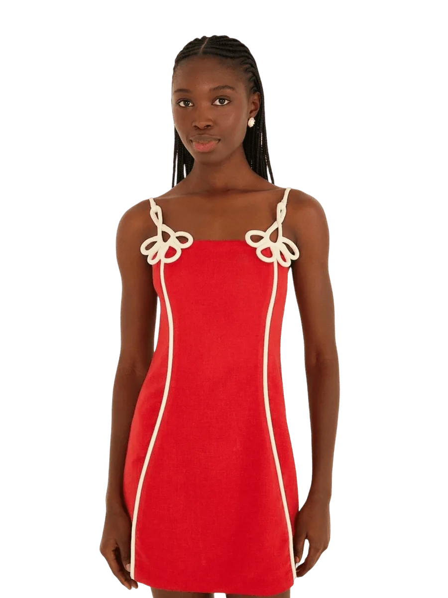 Farm Rio Red 3d Flower Euroflax™ Premium Linen Mini Dress