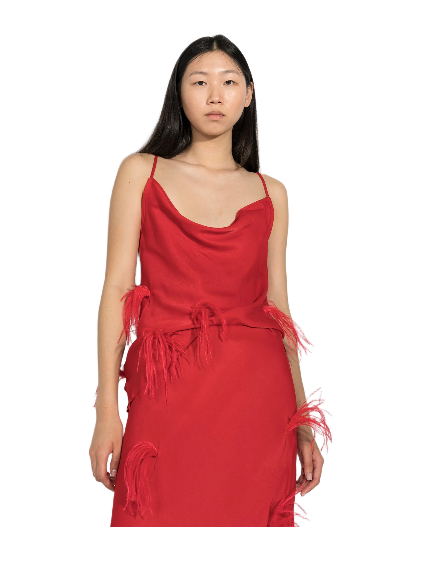 Marques' Almeida Red Slip Top With Feathers