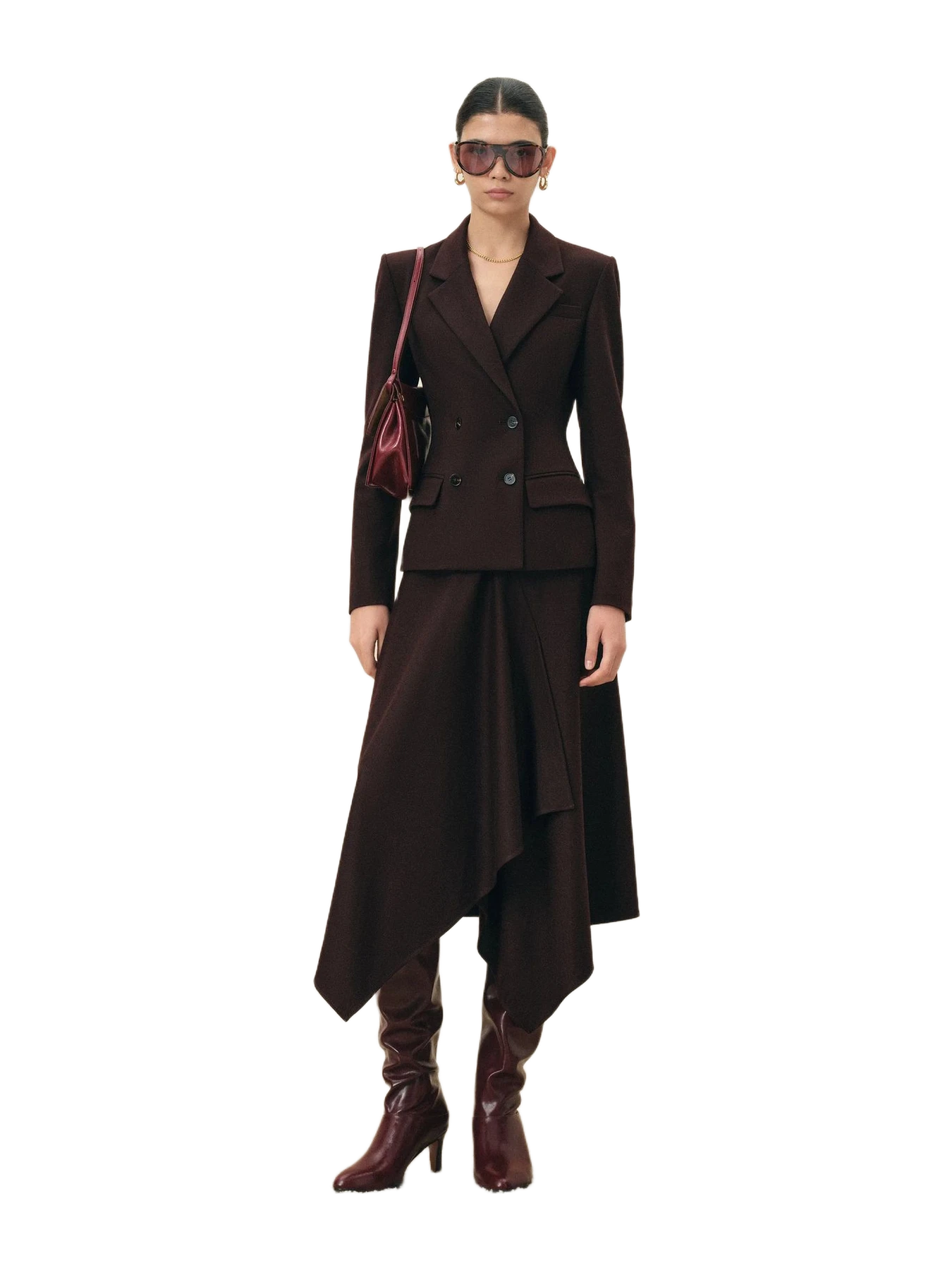 Fabrique Rhea Burgundy Cinched Waist Blazer In Wool Blend