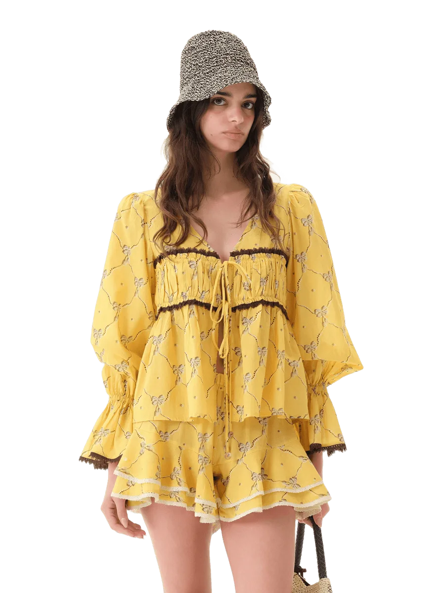 SIEDRÉS RIBY - Yellow printed flared-sleeve top